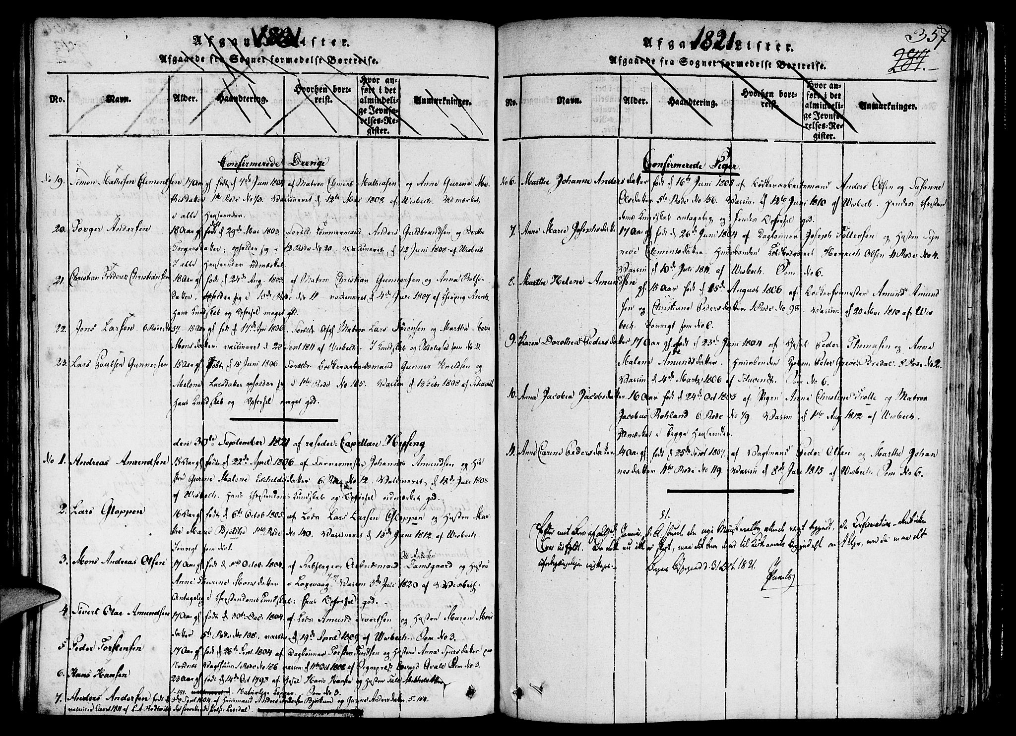 Nykirken Sokneprestembete, SAB/A-77101/H/Haa/L0011: Parish register (official) no. A 11, 1816-1821, p. 357
