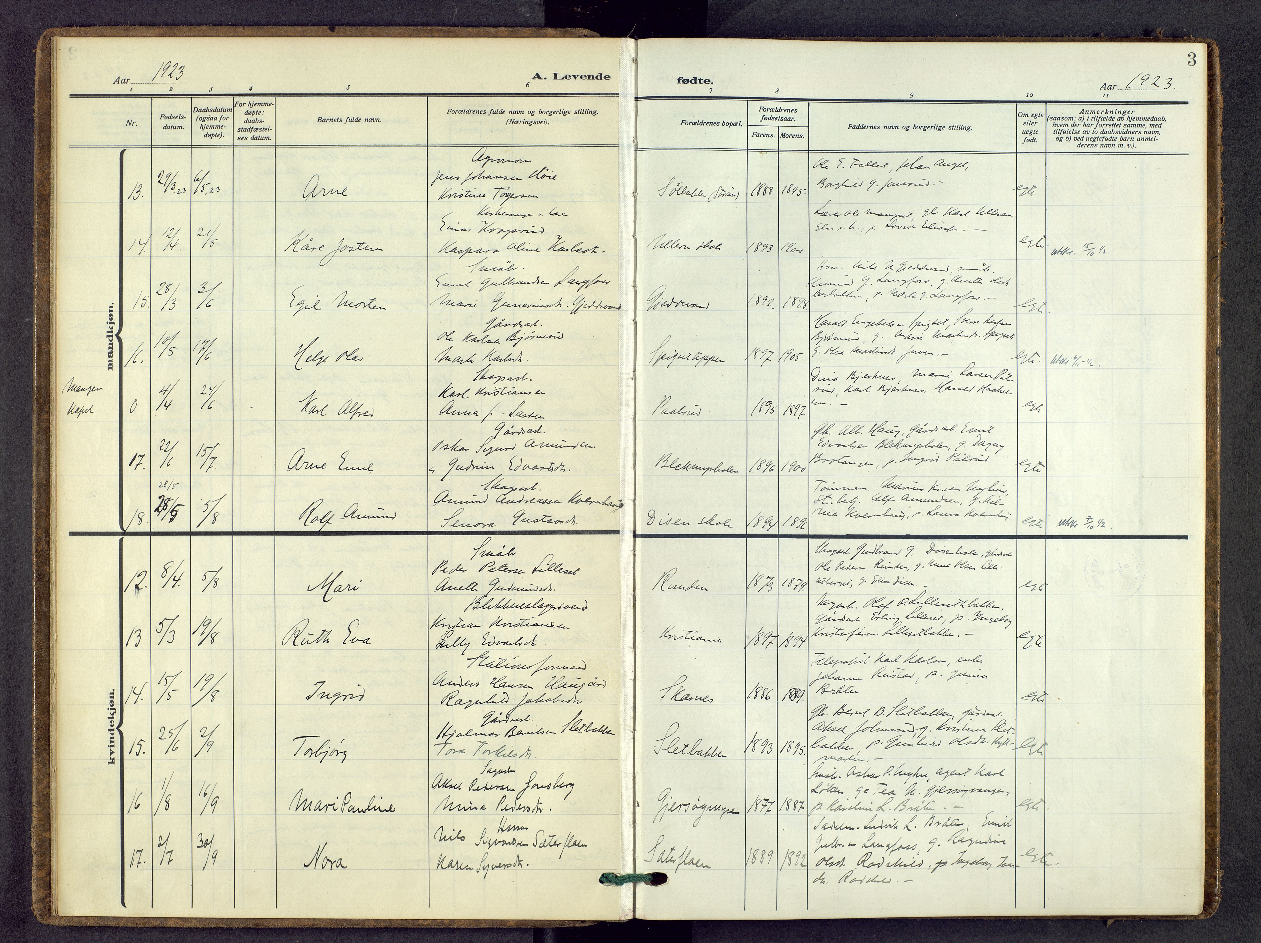 Sør-Odal prestekontor, AV/SAH-PREST-030/H/Ha/Haa/L0012: Parish register (official) no. 12, 1923-1936, p. 3