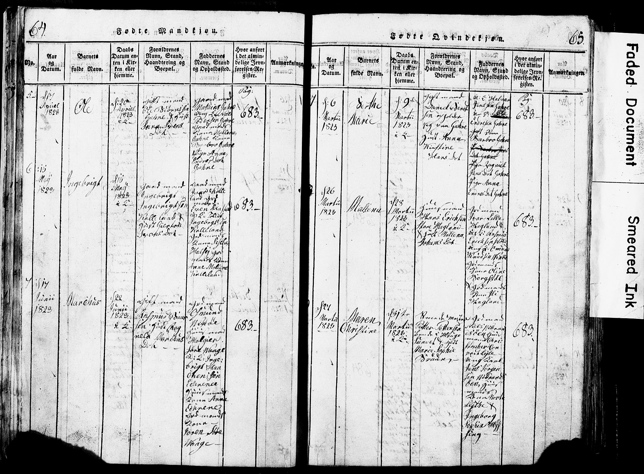 Torvastad sokneprestkontor, AV/SAST-A -101857/H/Ha/Hab/L0002: Parish register (copy) no. B 2, 1817-1834, p. 64-65