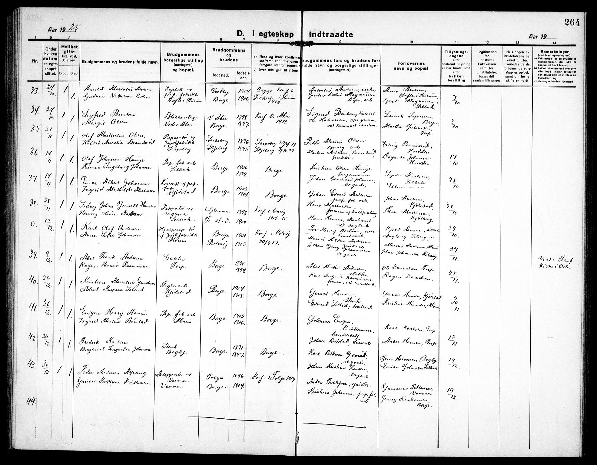 Borge prestekontor Kirkebøker, AV/SAO-A-10903/G/Ga/L0003: Parish register (copy) no. I 3, 1918-1939, p. 264