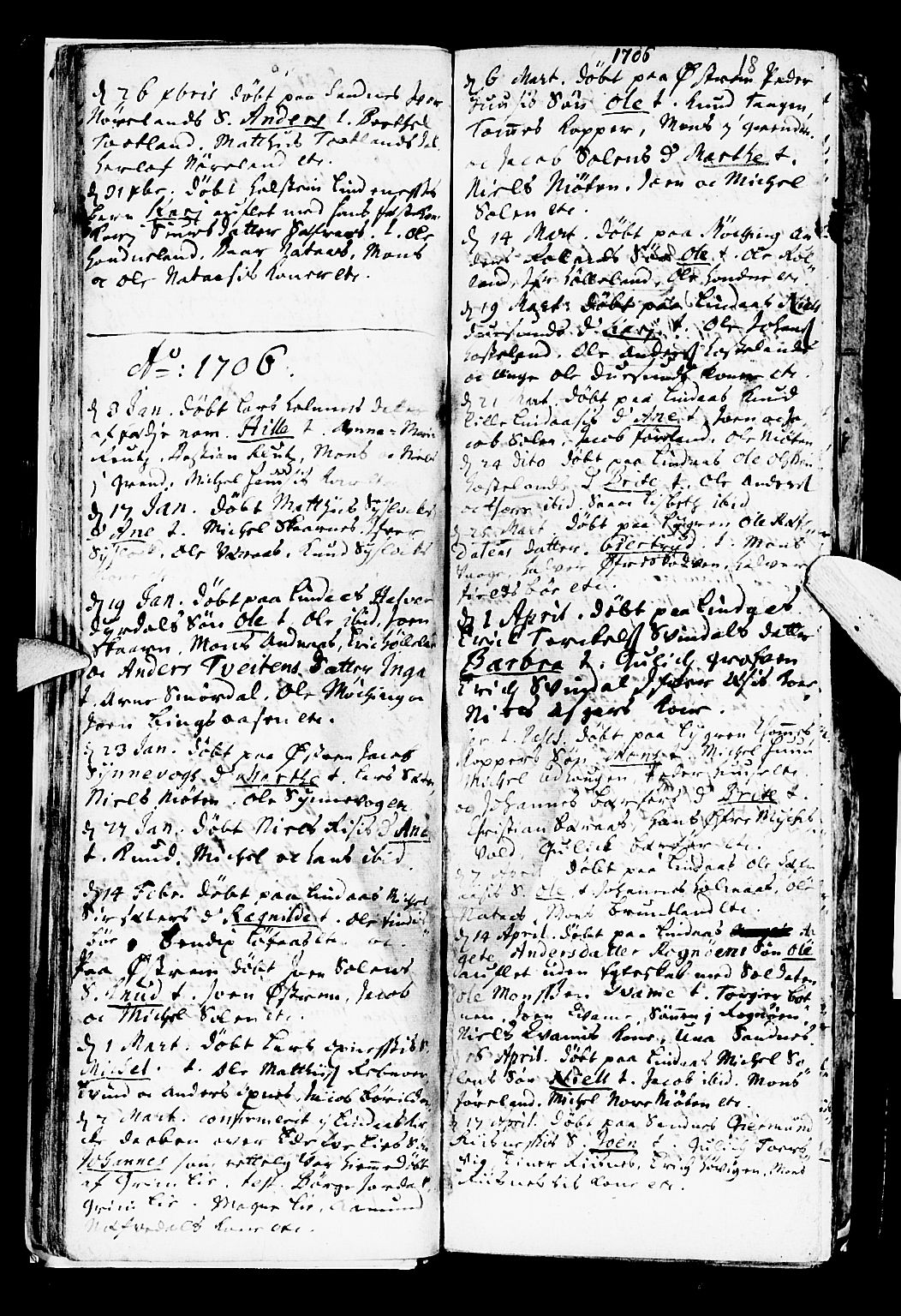 Lindås Sokneprestembete, SAB/A-76701/H/Haa: Parish register (official) no. A 1, 1699-1746, p. 18