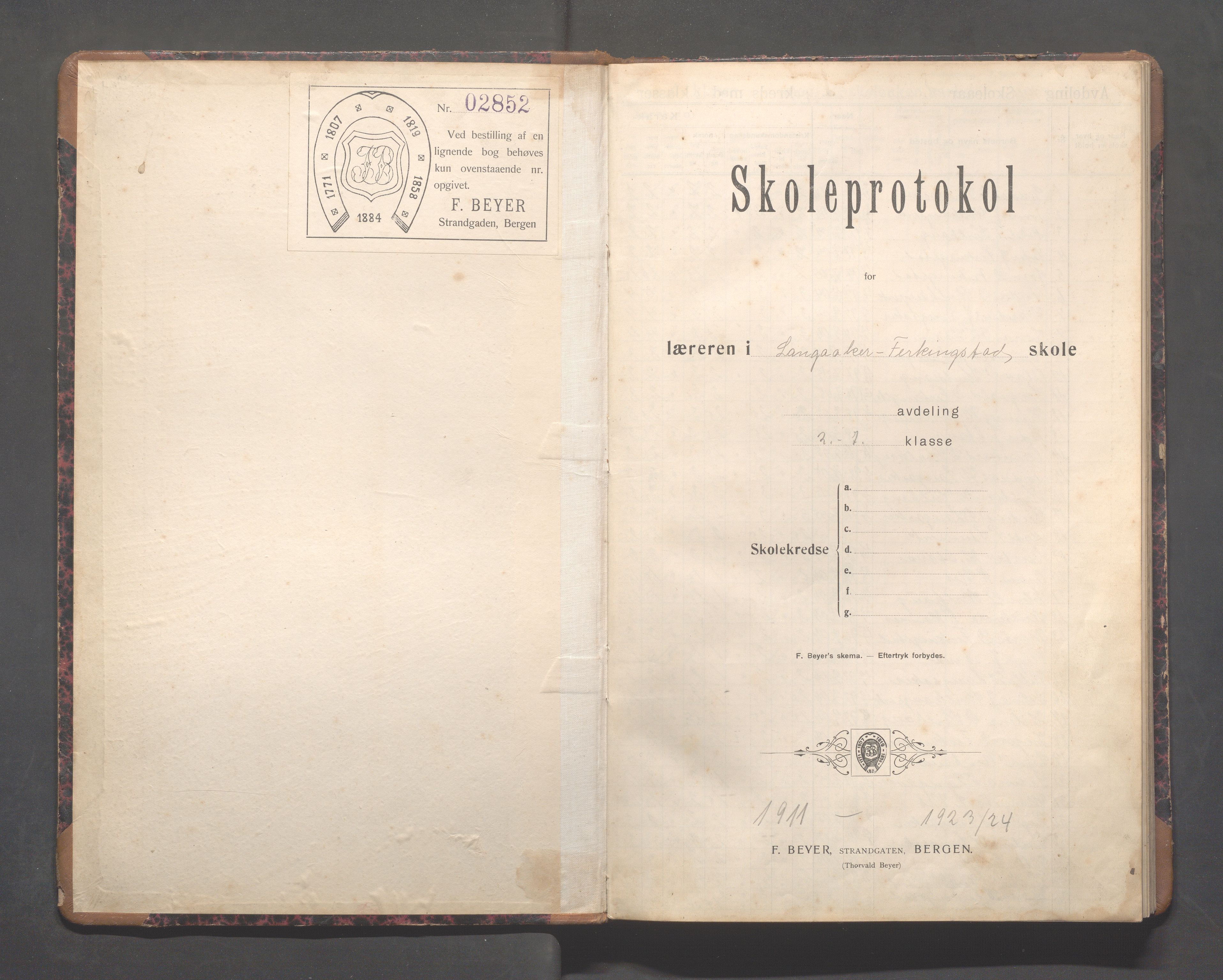 Skudenes kommune - Langåker - Ferkingstad skole, IKAR/A-303/H/L0003: Skoleprotokoll 2.-7. kl., 1911-1924, p. 2