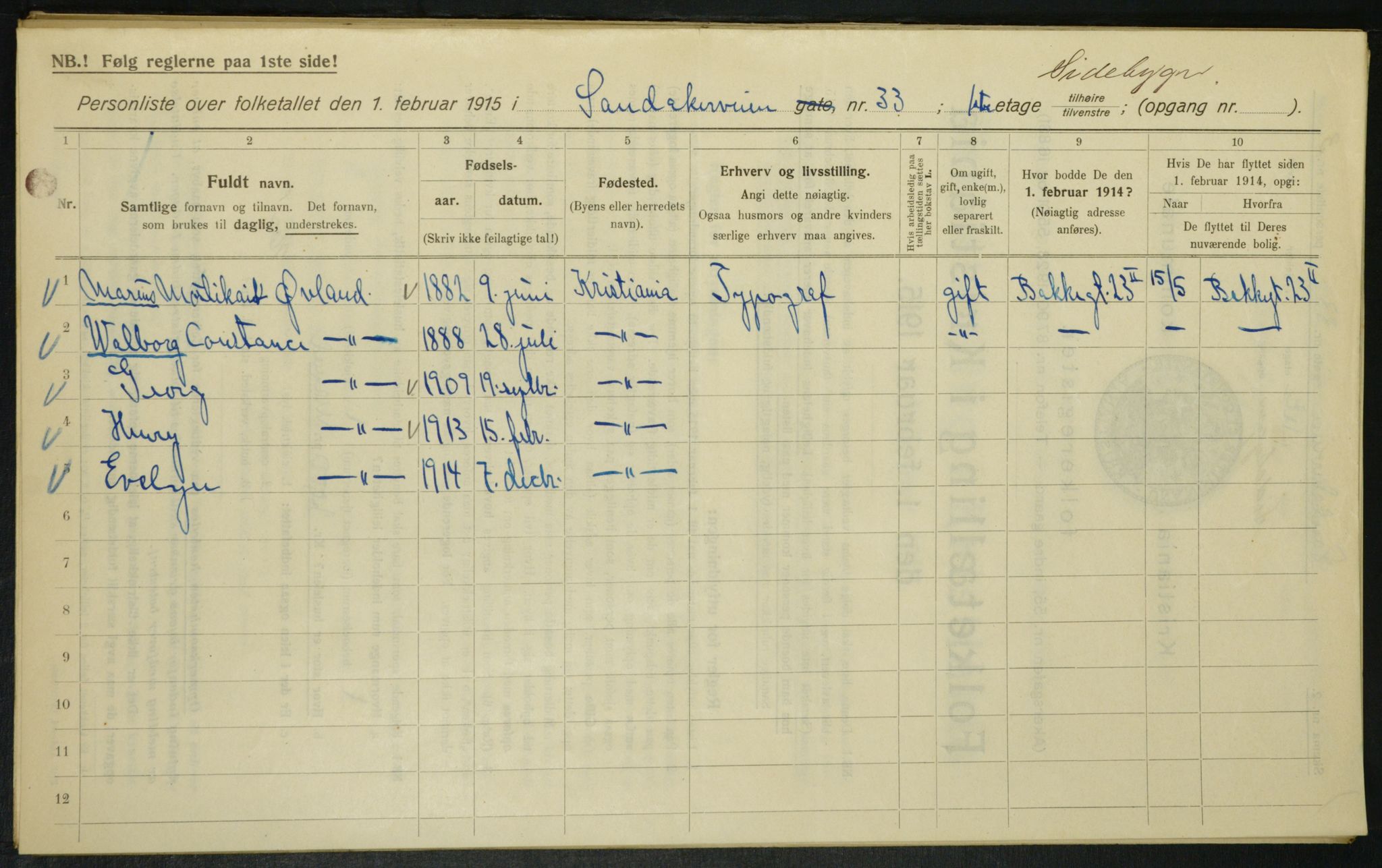 OBA, Municipal Census 1915 for Kristiania, 1915, p. 86674