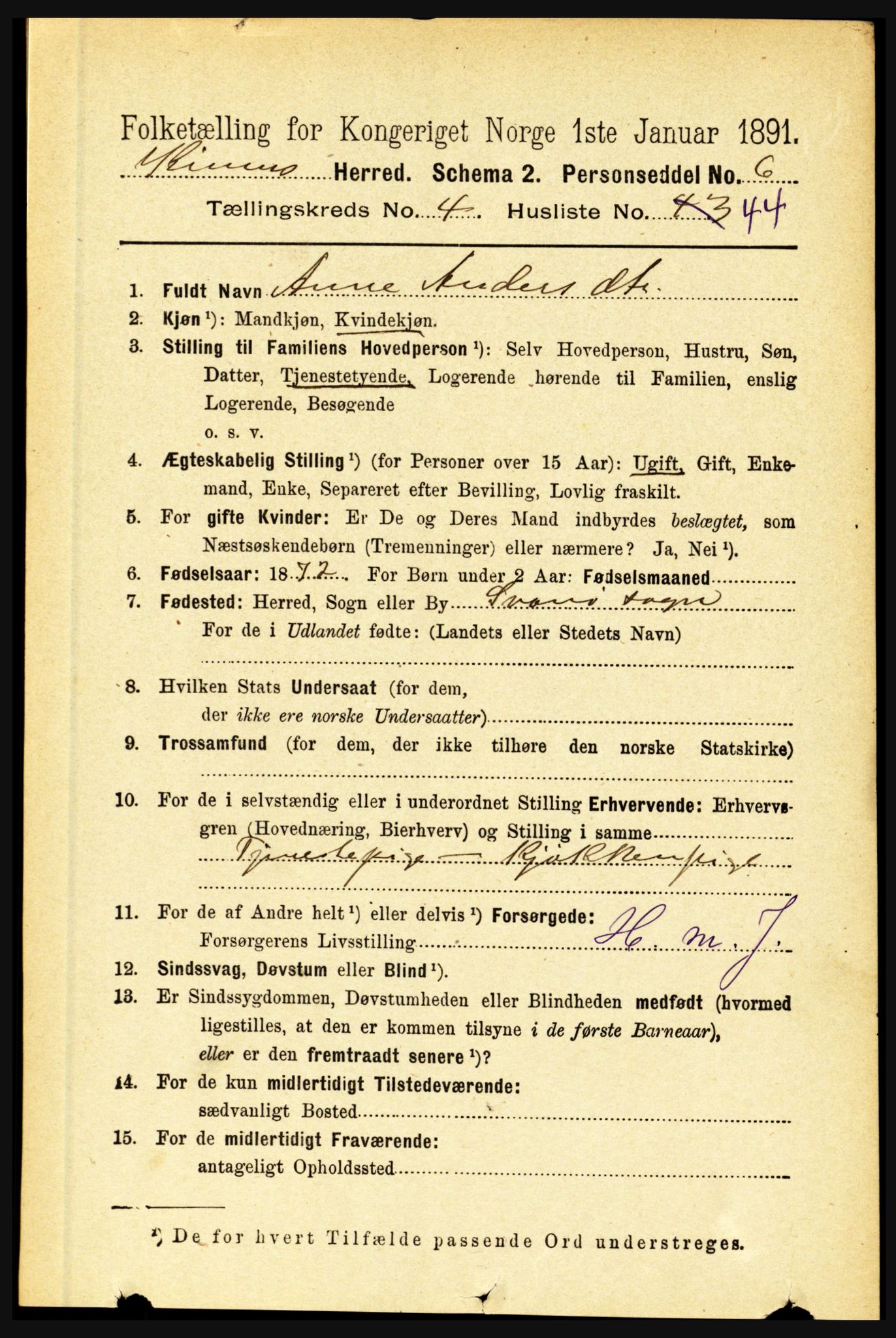 RA, 1891 census for 1437 Kinn, 1891, p. 1589