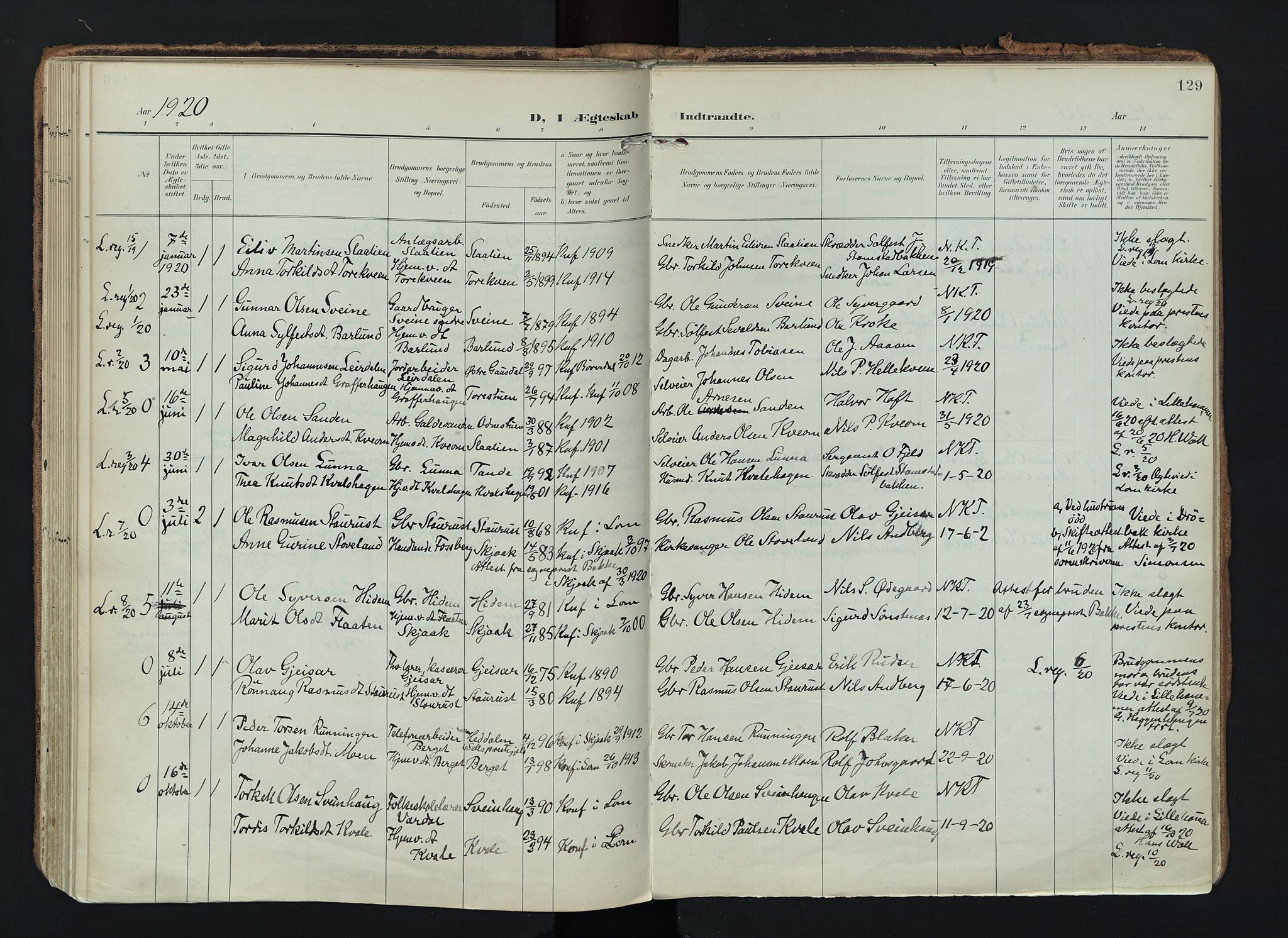 Lom prestekontor, SAH/PREST-070/K/L0010: Parish register (official) no. 10, 1899-1926, p. 129