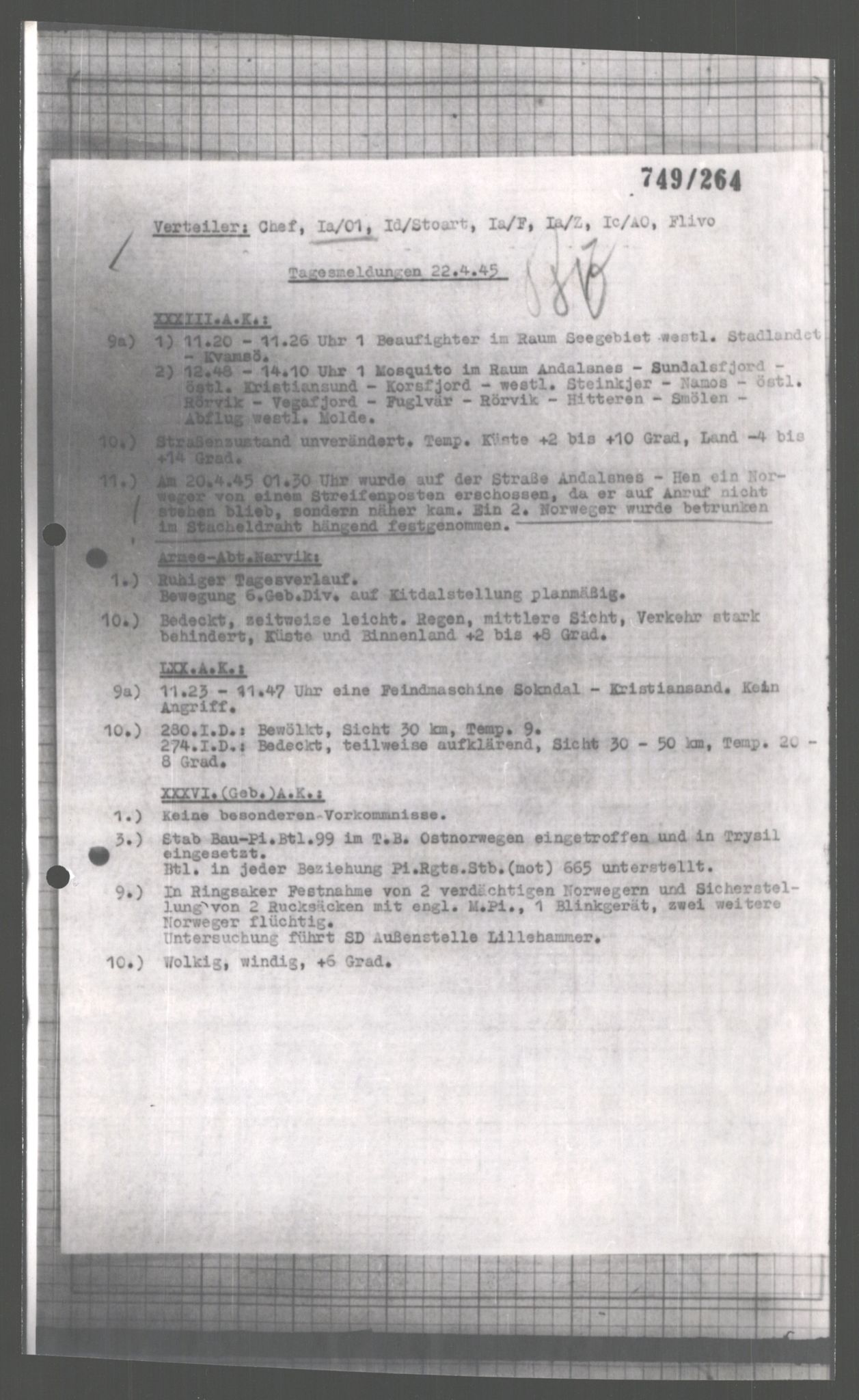 Forsvarets Overkommando. 2 kontor. Arkiv 11.4. Spredte tyske arkivsaker, AV/RA-RAFA-7031/D/Dar/Dara/L0004: Krigsdagbøker for 20. Gebirgs-Armee-Oberkommando (AOK 20), 1945, p. 697