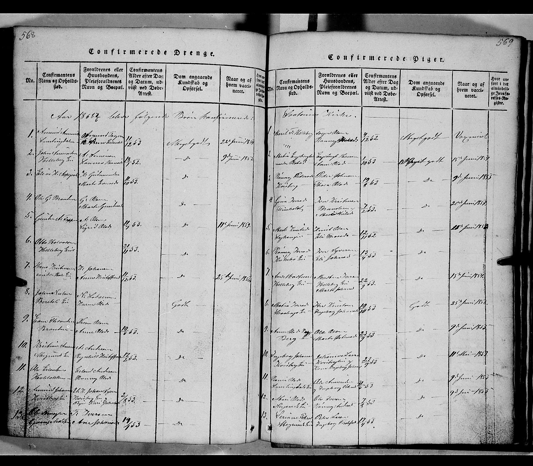 Gausdal prestekontor, SAH/PREST-090/H/Ha/Hab/L0002: Parish register (copy) no. 2, 1818-1874, p. 568-569