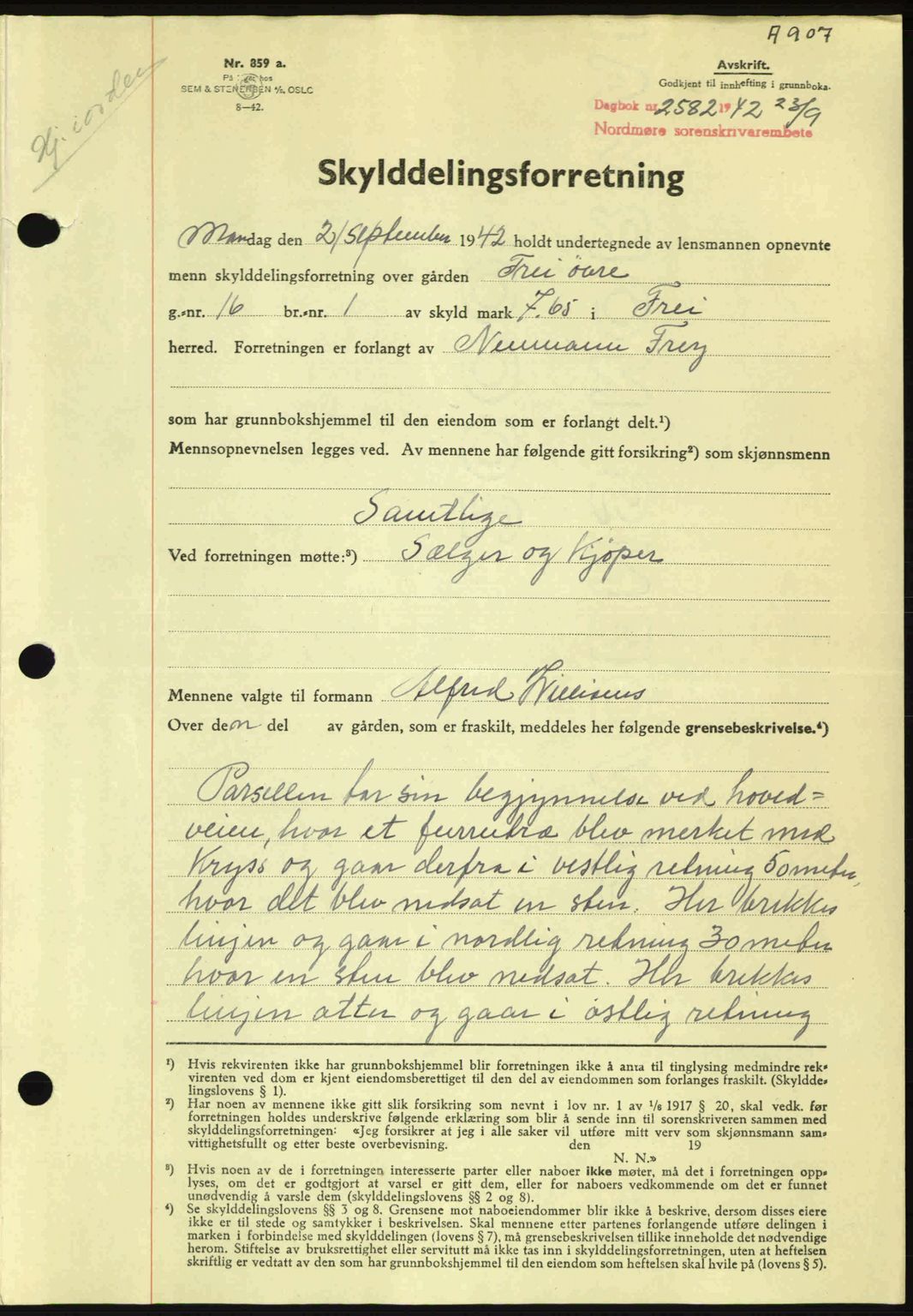 Nordmøre sorenskriveri, AV/SAT-A-4132/1/2/2Ca: Mortgage book no. A93, 1942-1942, Diary no: : 2582/1942