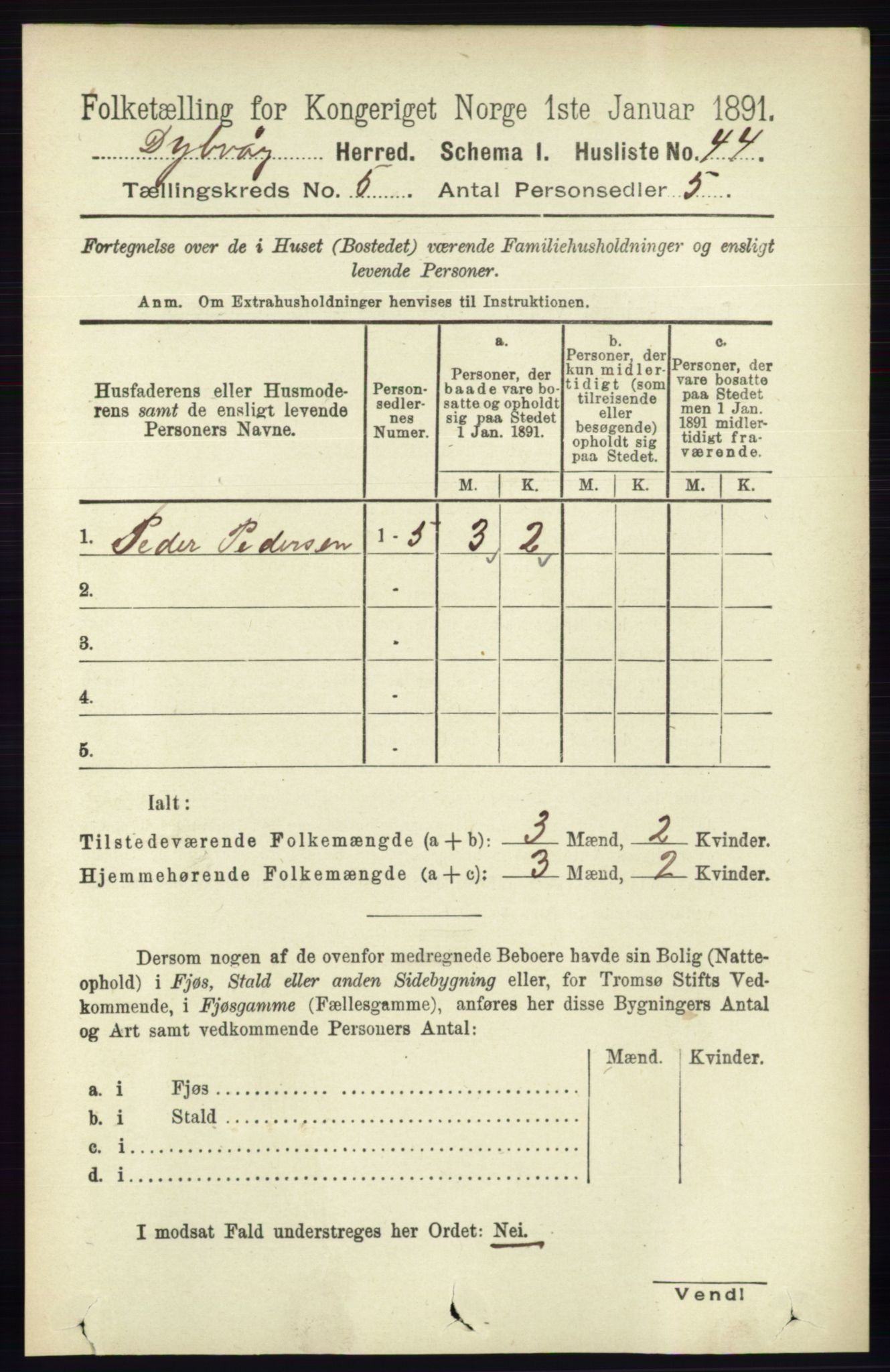 RA, 1891 census for 0915 Dypvåg, 1891, p. 1358