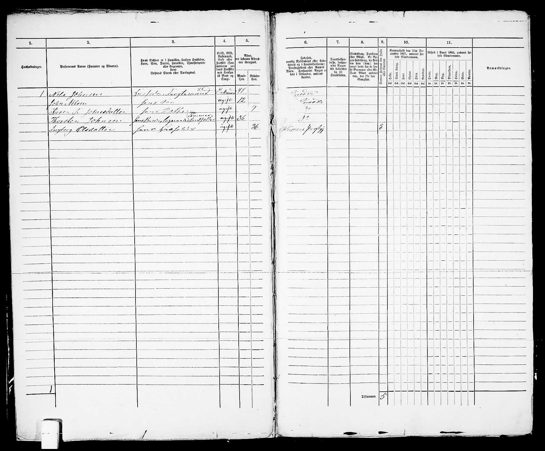 RA, 1865 census for Risør/Risør, 1865, p. 12