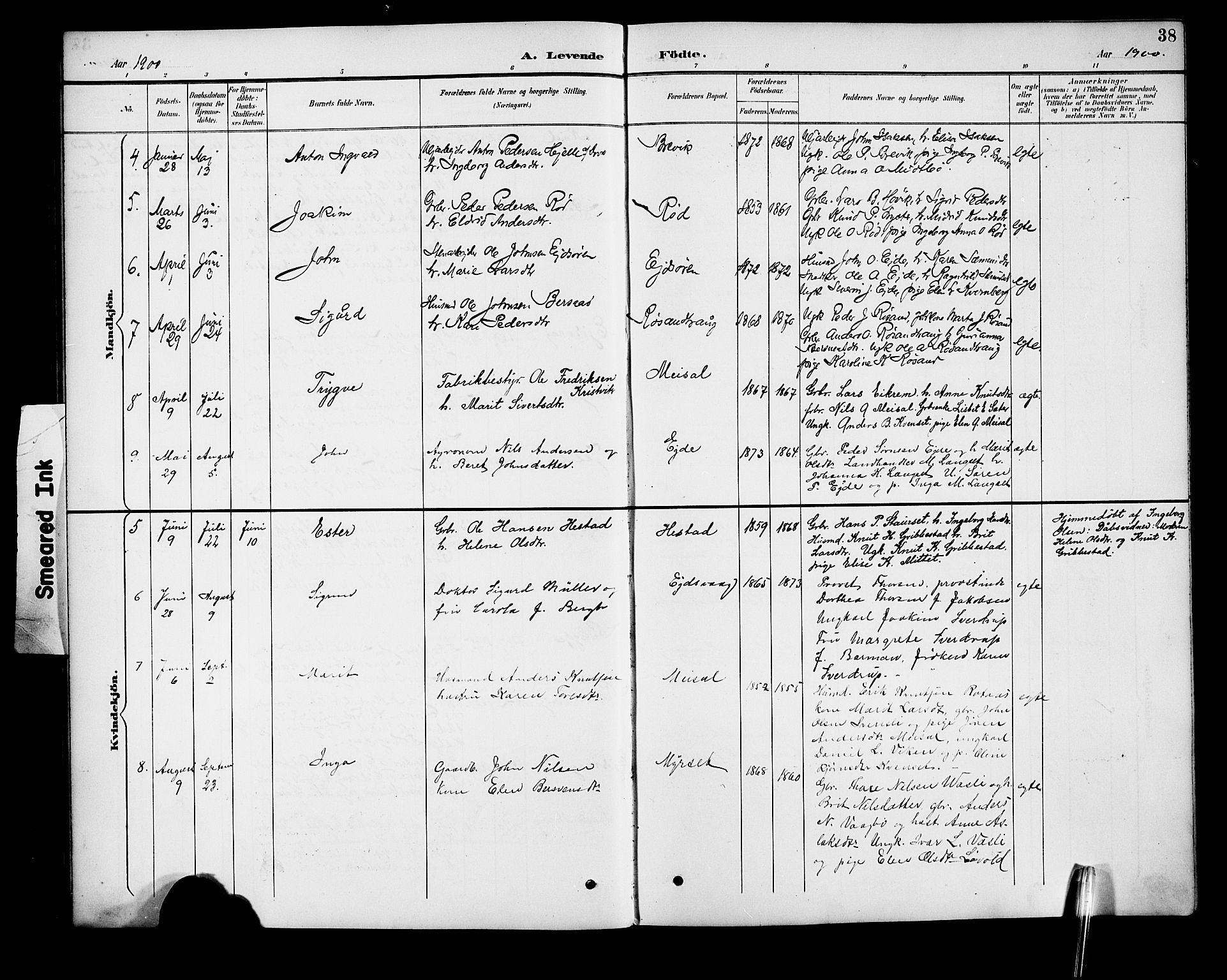 Ministerialprotokoller, klokkerbøker og fødselsregistre - Møre og Romsdal, AV/SAT-A-1454/551/L0632: Parish register (copy) no. 551C04, 1894-1920, p. 38