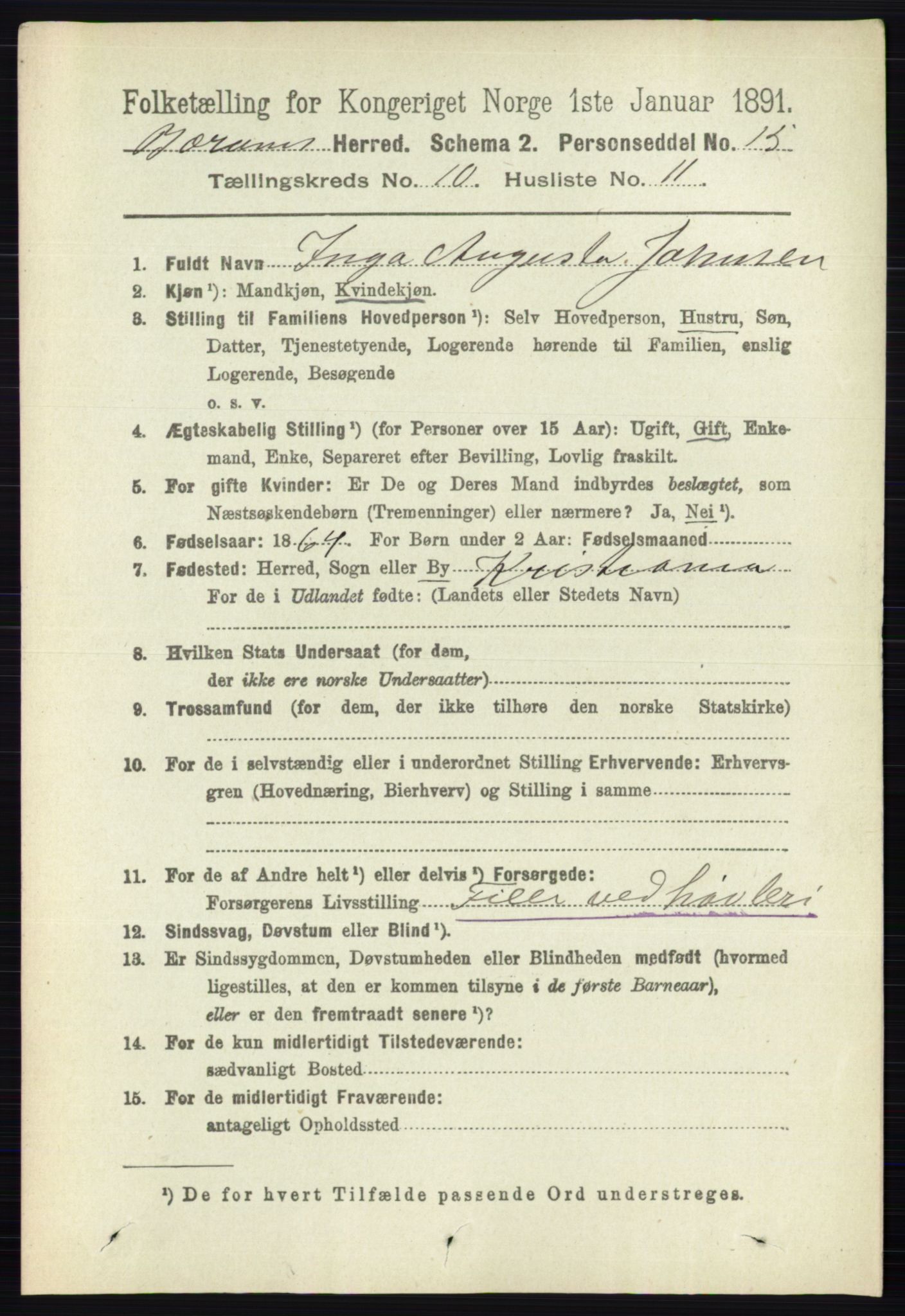 RA, 1891 census for 0219 Bærum, 1891, p. 6495