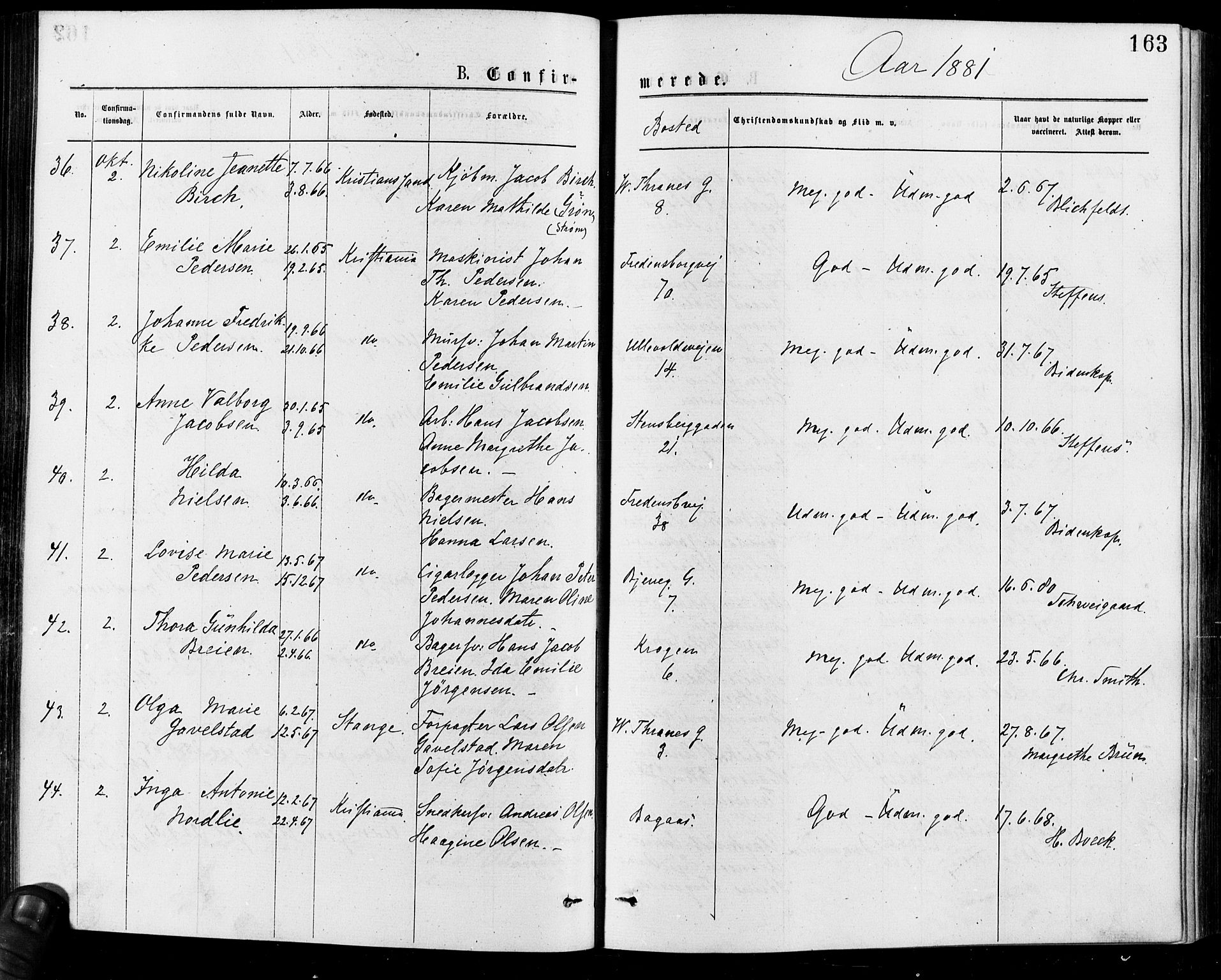 Gamle Aker prestekontor Kirkebøker, AV/SAO-A-10617a/F/L0005: Parish register (official) no. 5, 1873-1881, p. 163