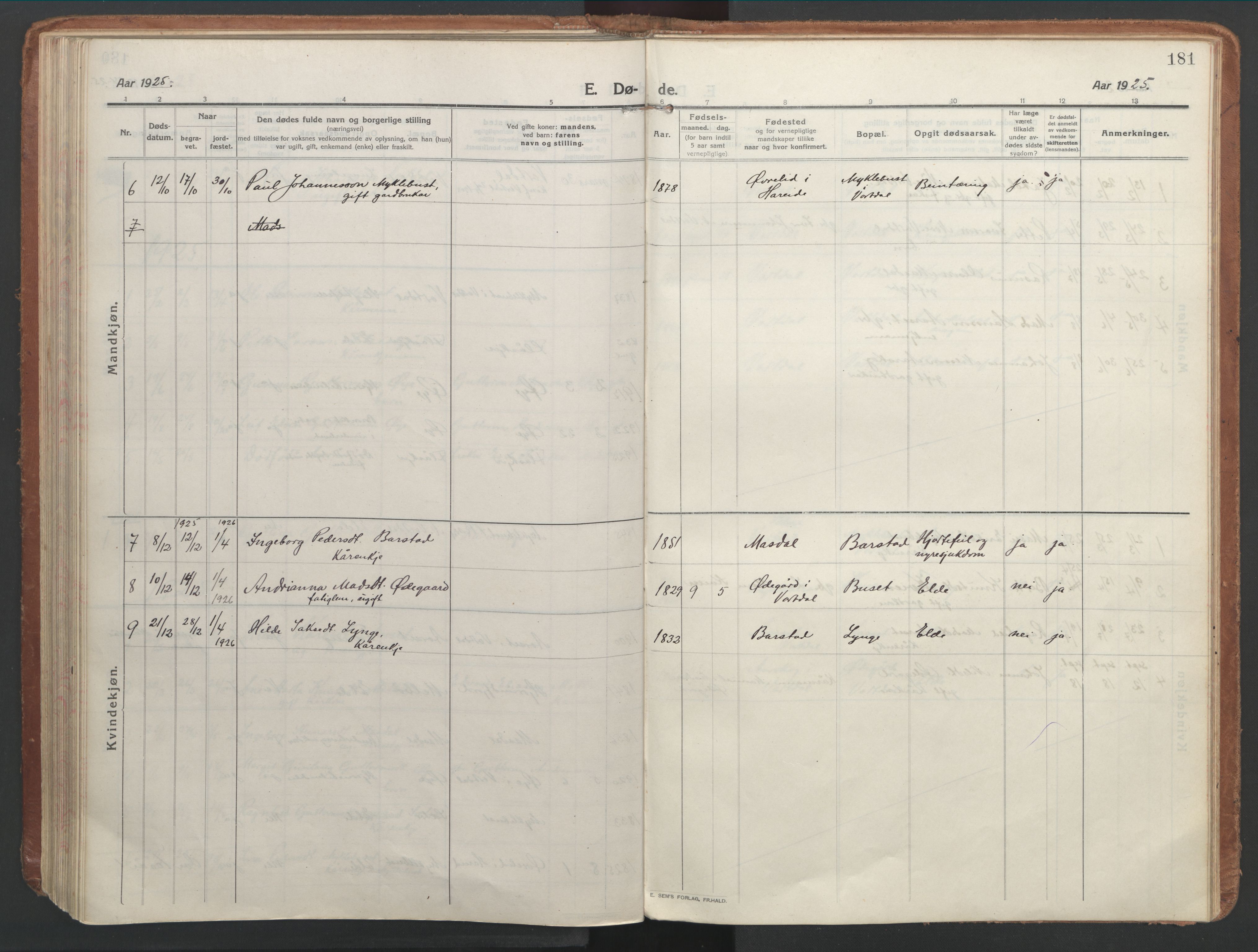 Ministerialprotokoller, klokkerbøker og fødselsregistre - Møre og Romsdal, AV/SAT-A-1454/514/L0200: Parish register (official) no. 514A02, 1913-1943, p. 181