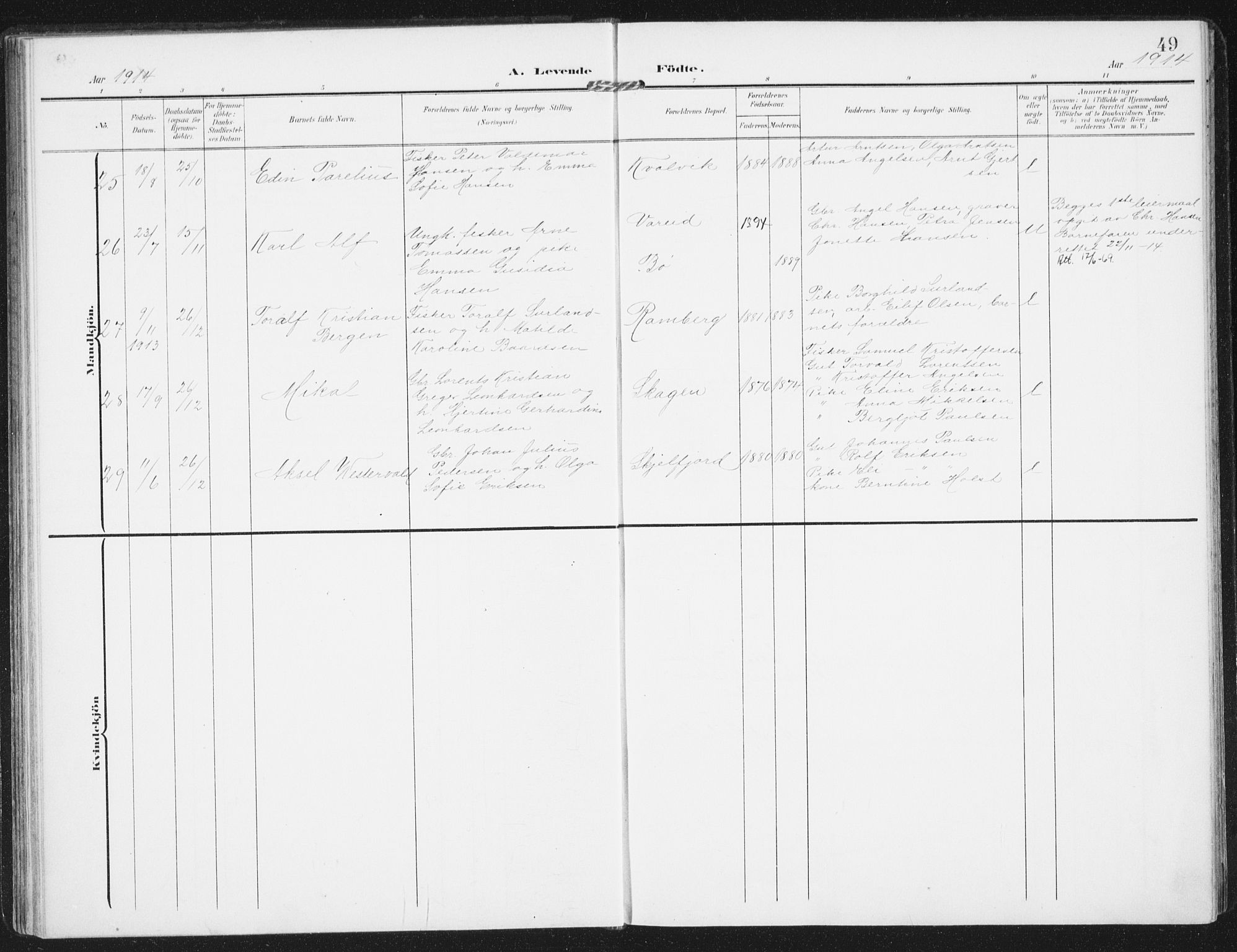Ministerialprotokoller, klokkerbøker og fødselsregistre - Nordland, SAT/A-1459/885/L1206: Parish register (official) no. 885A07, 1905-1915, p. 49