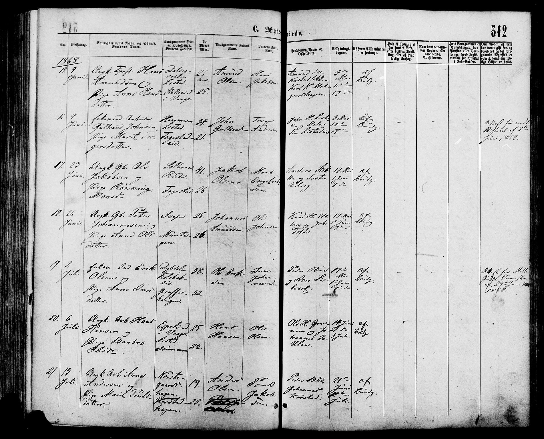 Sør-Fron prestekontor, AV/SAH-PREST-010/H/Ha/Haa/L0002: Parish register (official) no. 2, 1864-1880, p. 312