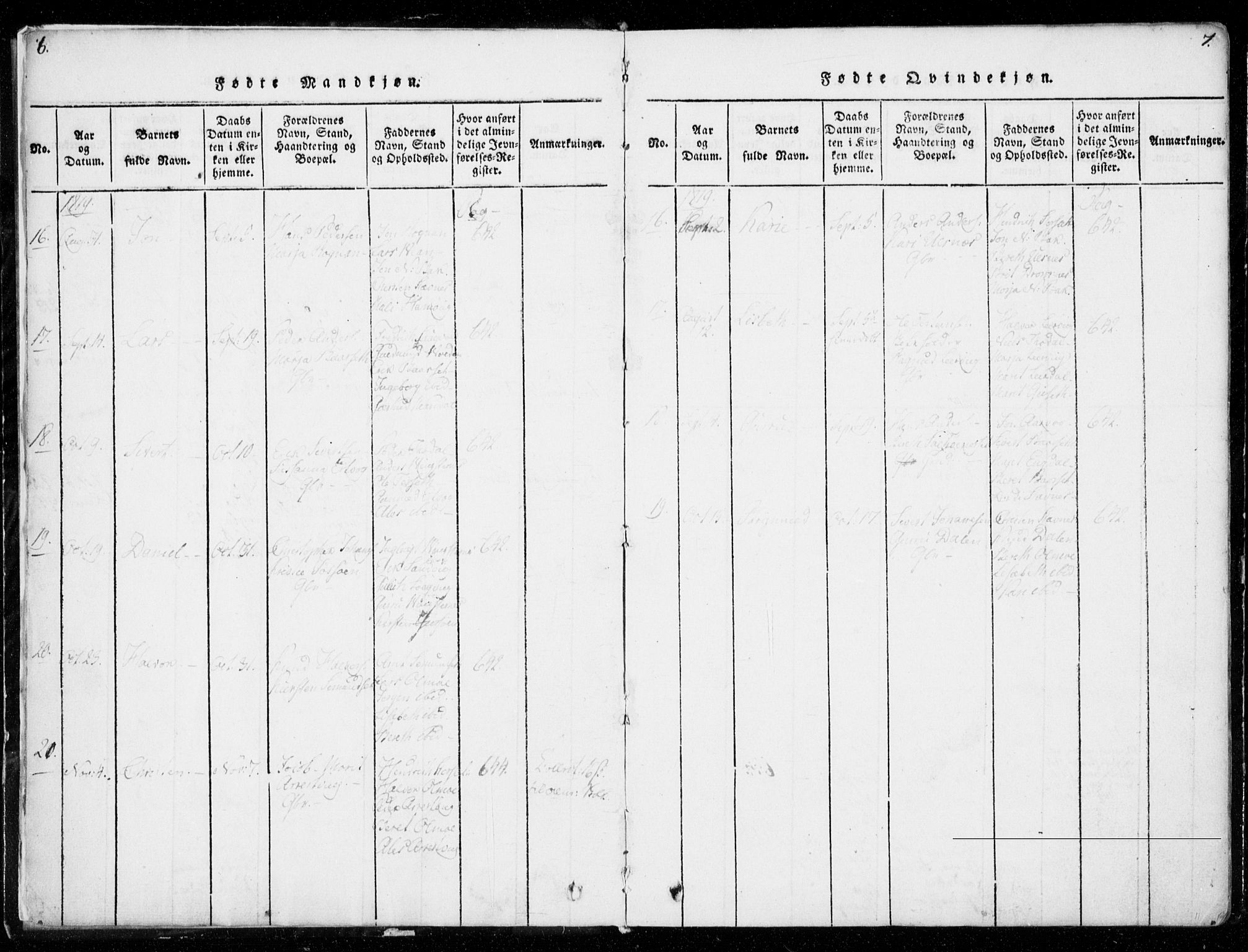 Ministerialprotokoller, klokkerbøker og fødselsregistre - Møre og Romsdal, AV/SAT-A-1454/578/L0903: Parish register (official) no. 578A02, 1819-1838, p. 6-7