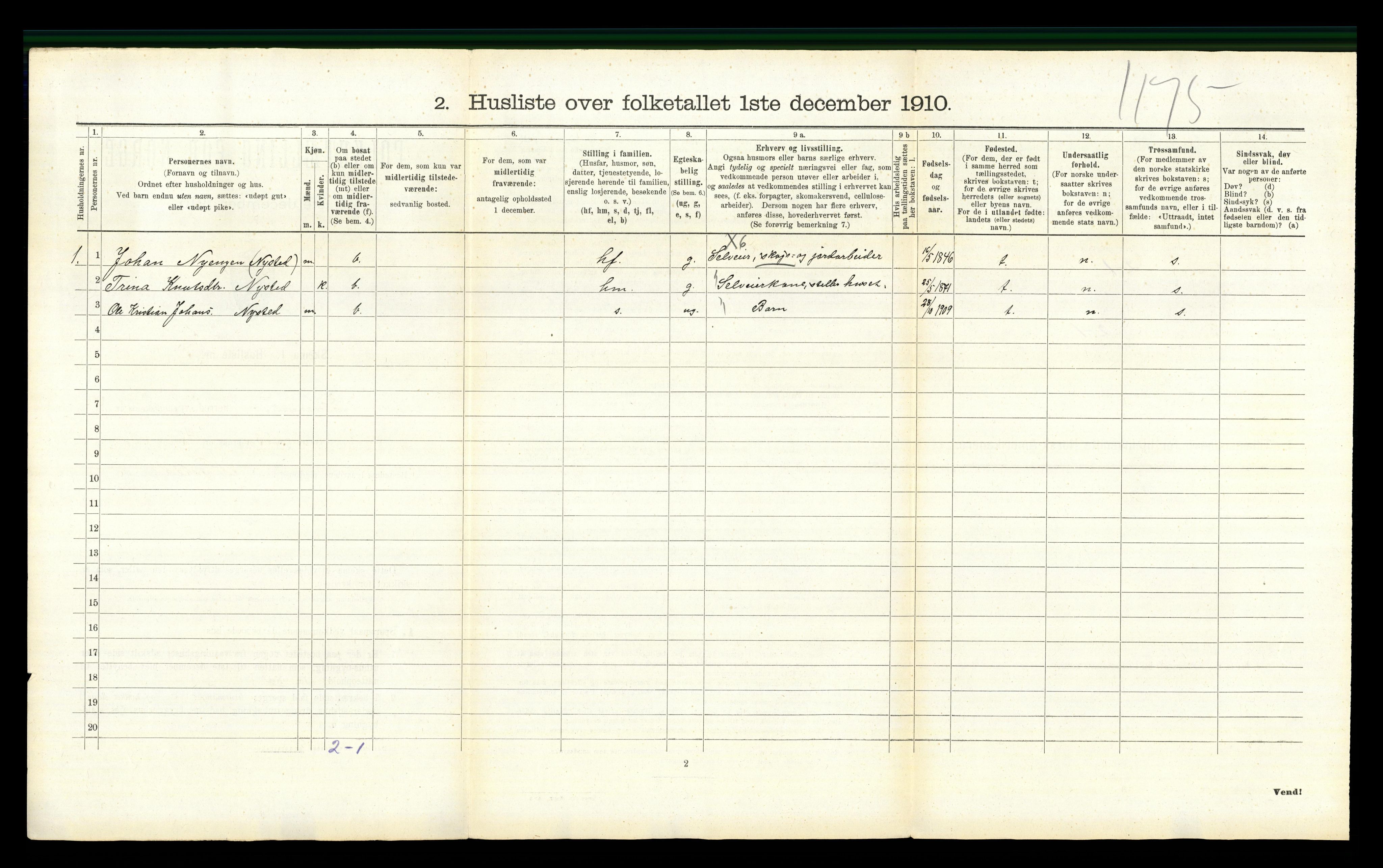 RA, 1910 census for Elverum, 1910, p. 634