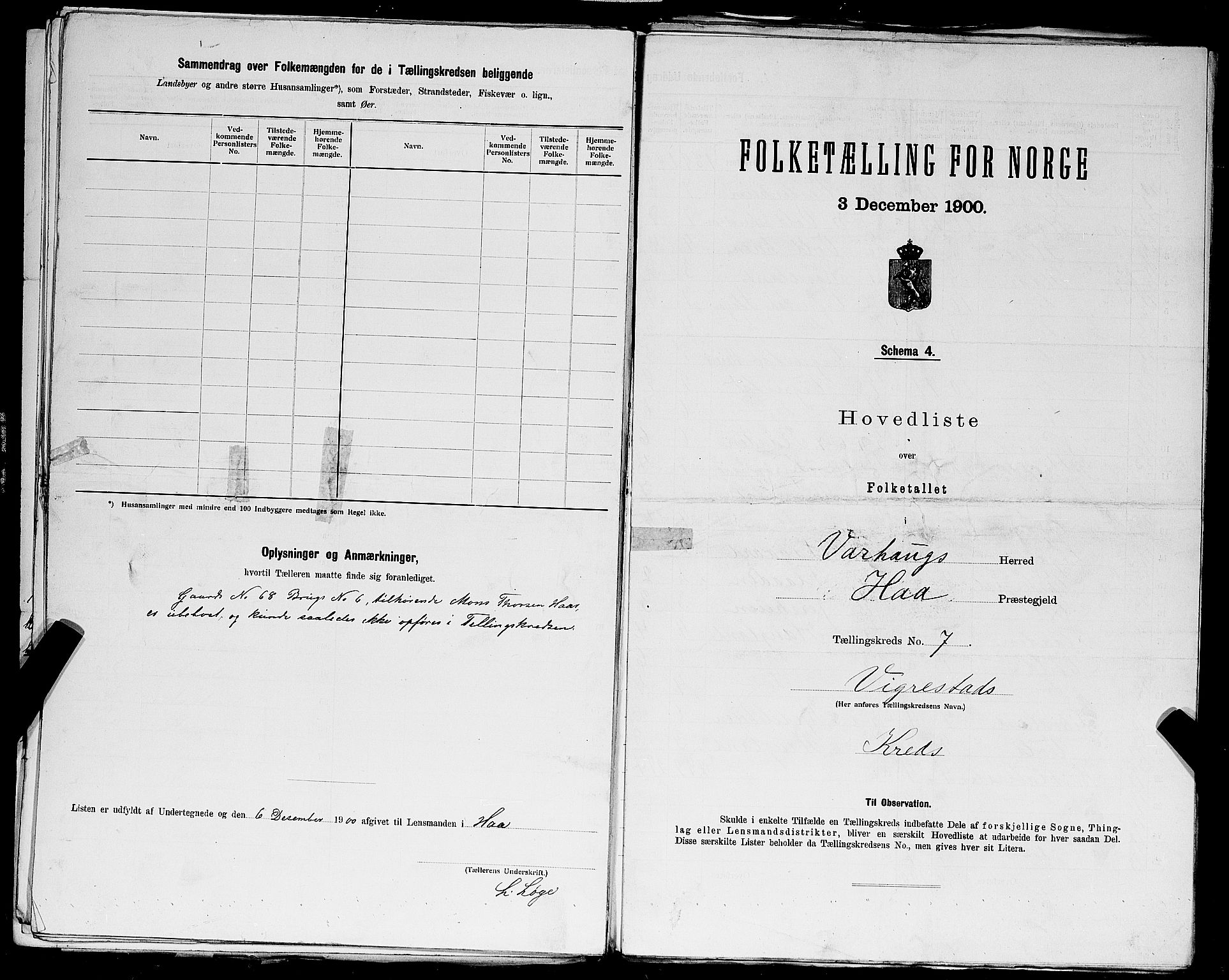 SAST, 1900 census for Varhaug, 1900, p. 24