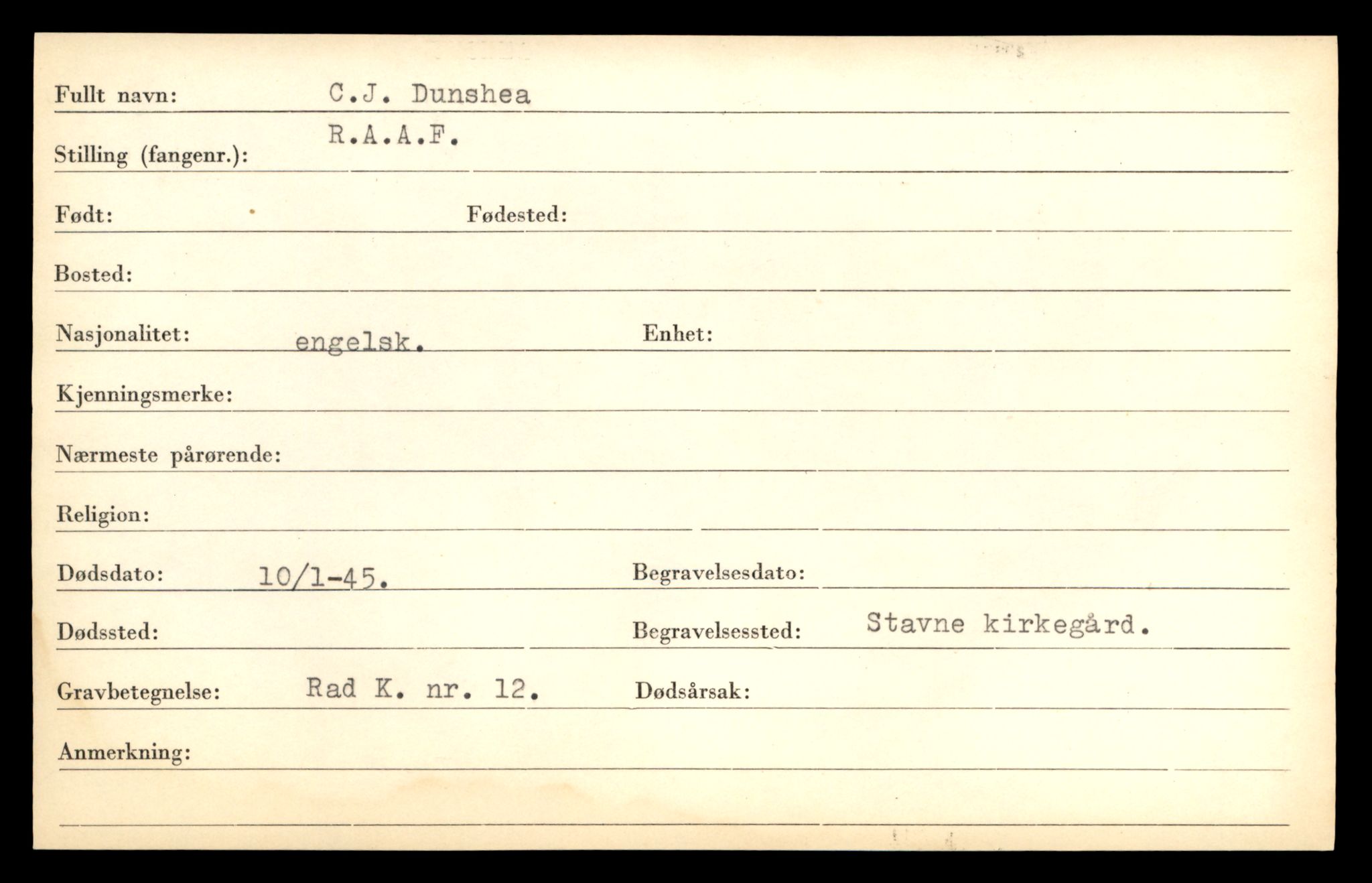 Distriktskontoret for krigsgraver, AV/SAT-A-5030/E/L0005: Kasett/kartotek over falne Britiske og tyske solater, samt andre nasjoners krigsgraver, 1945, p. 1979