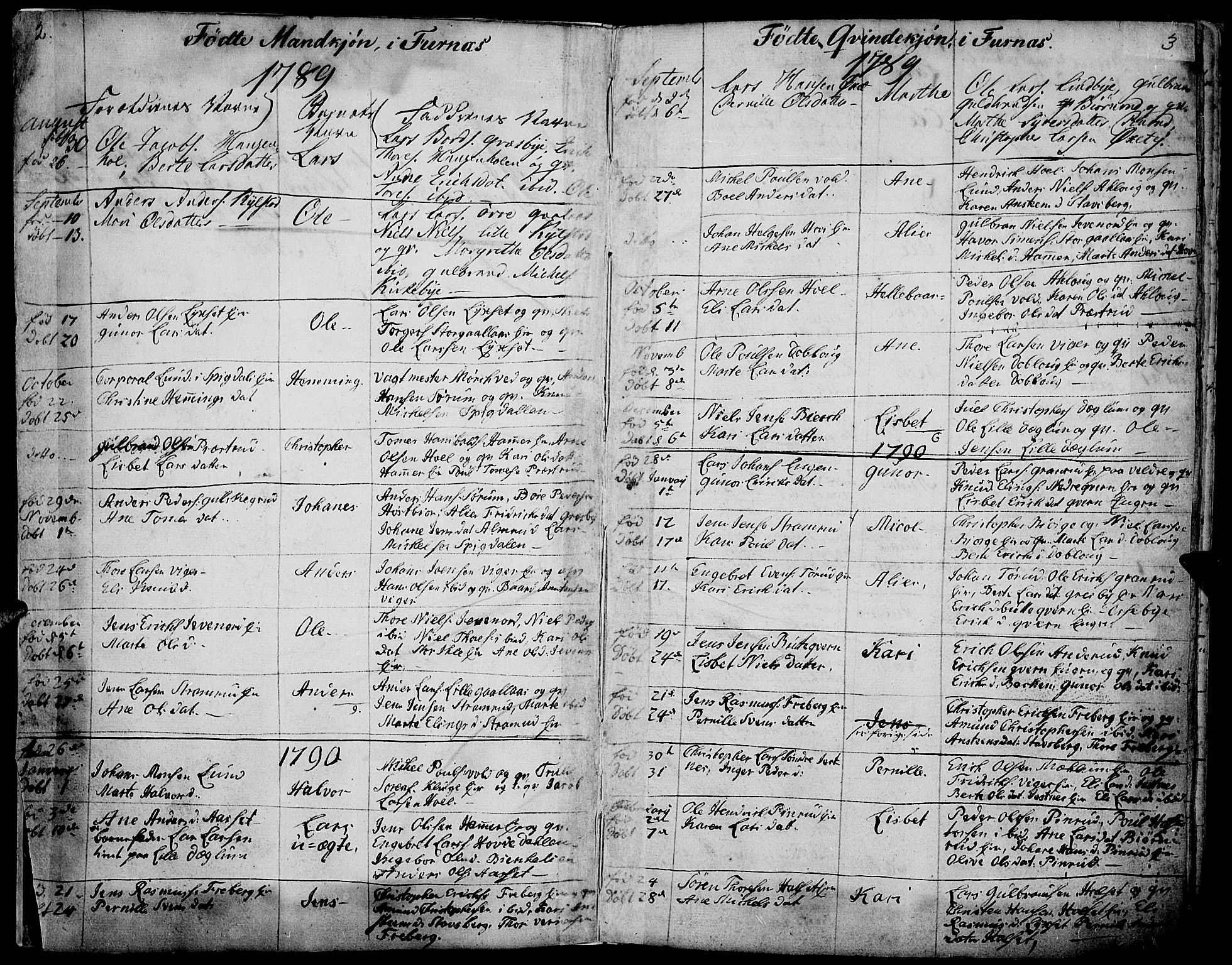 Vang prestekontor, Hedmark, AV/SAH-PREST-008/H/Ha/Haa/L0002B: Parish register (official) no. 2B, 1789-1810, p. 2-3