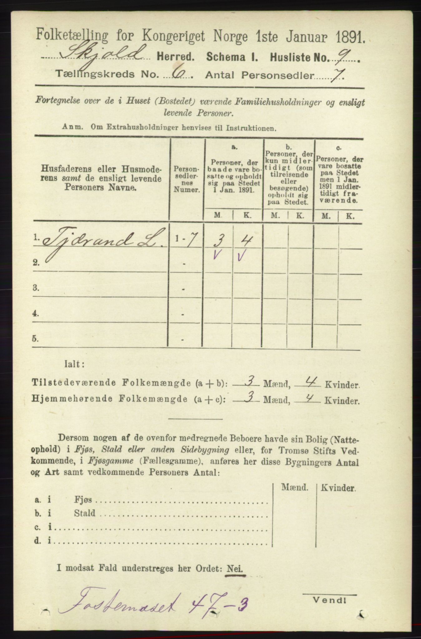 RA, 1891 census for 1154 Skjold, 1891, p. 958