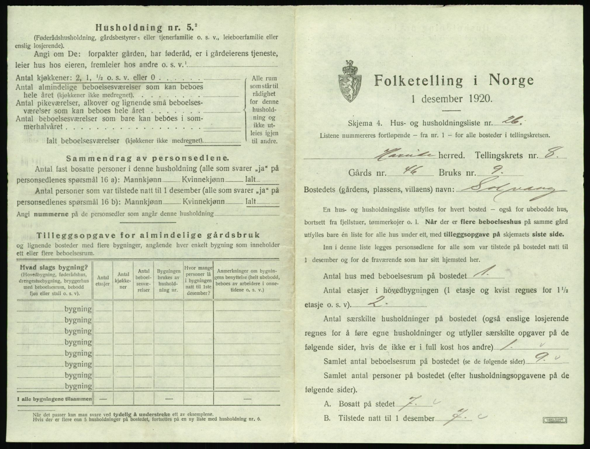 SAT, 1920 census for Hareid, 1920, p. 433