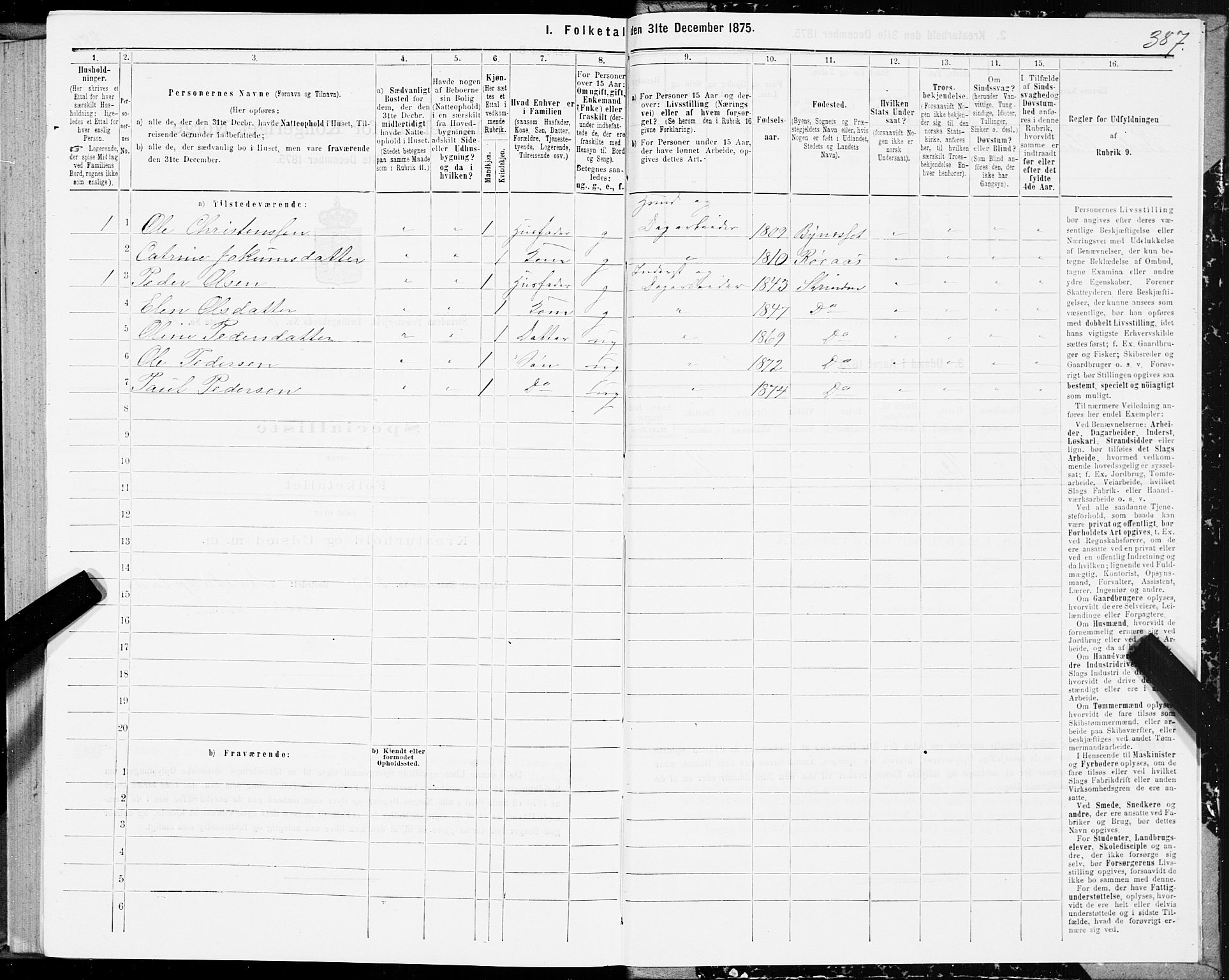 SAT, 1875 census for 1660P Strinda, 1875, p. 3387