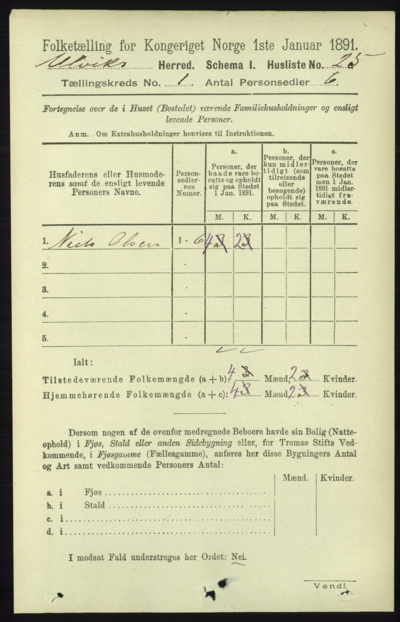 RA, 1891 census for 1233 Ulvik, 1891, p. 65