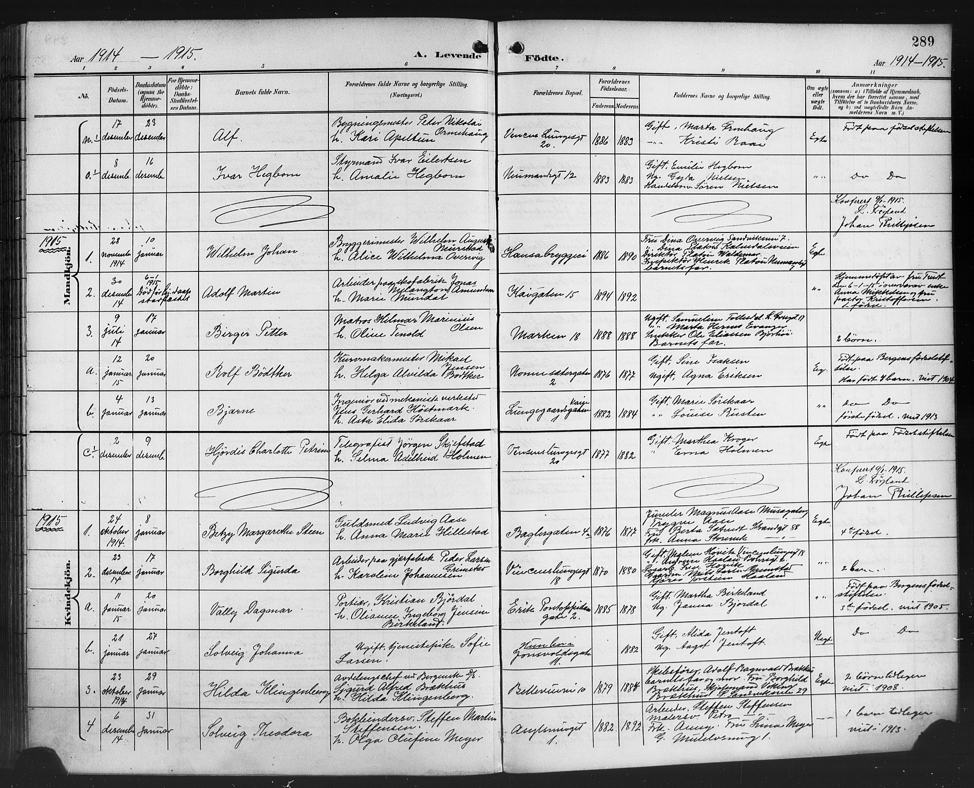 Domkirken sokneprestembete, SAB/A-74801/H/Hab/L0017: Parish register (copy) no. B 10, 1900-1915, p. 289