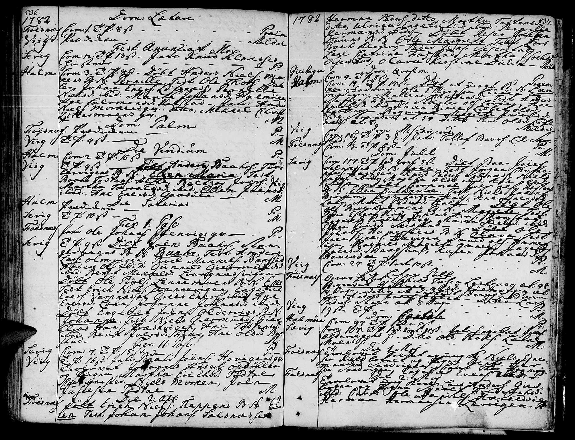 Ministerialprotokoller, klokkerbøker og fødselsregistre - Nord-Trøndelag, SAT/A-1458/773/L0607: Parish register (official) no. 773A01, 1751-1783, p. 536-537