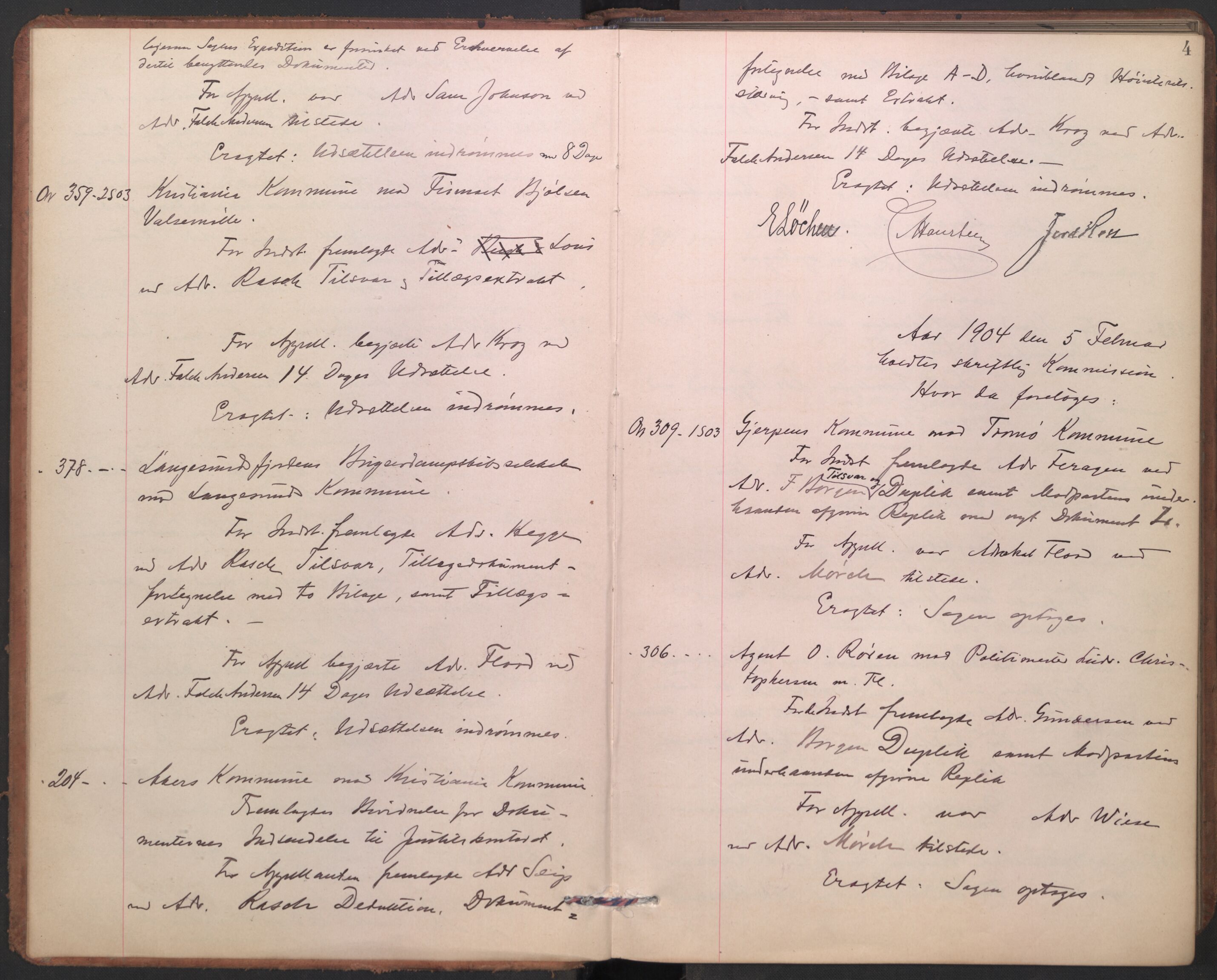 Høyesterett, AV/RA-S-1002/E/Ef/L0021: Protokoll over saker som gikk til skriftlig behandling, 1904-1907, p. 3b-4a