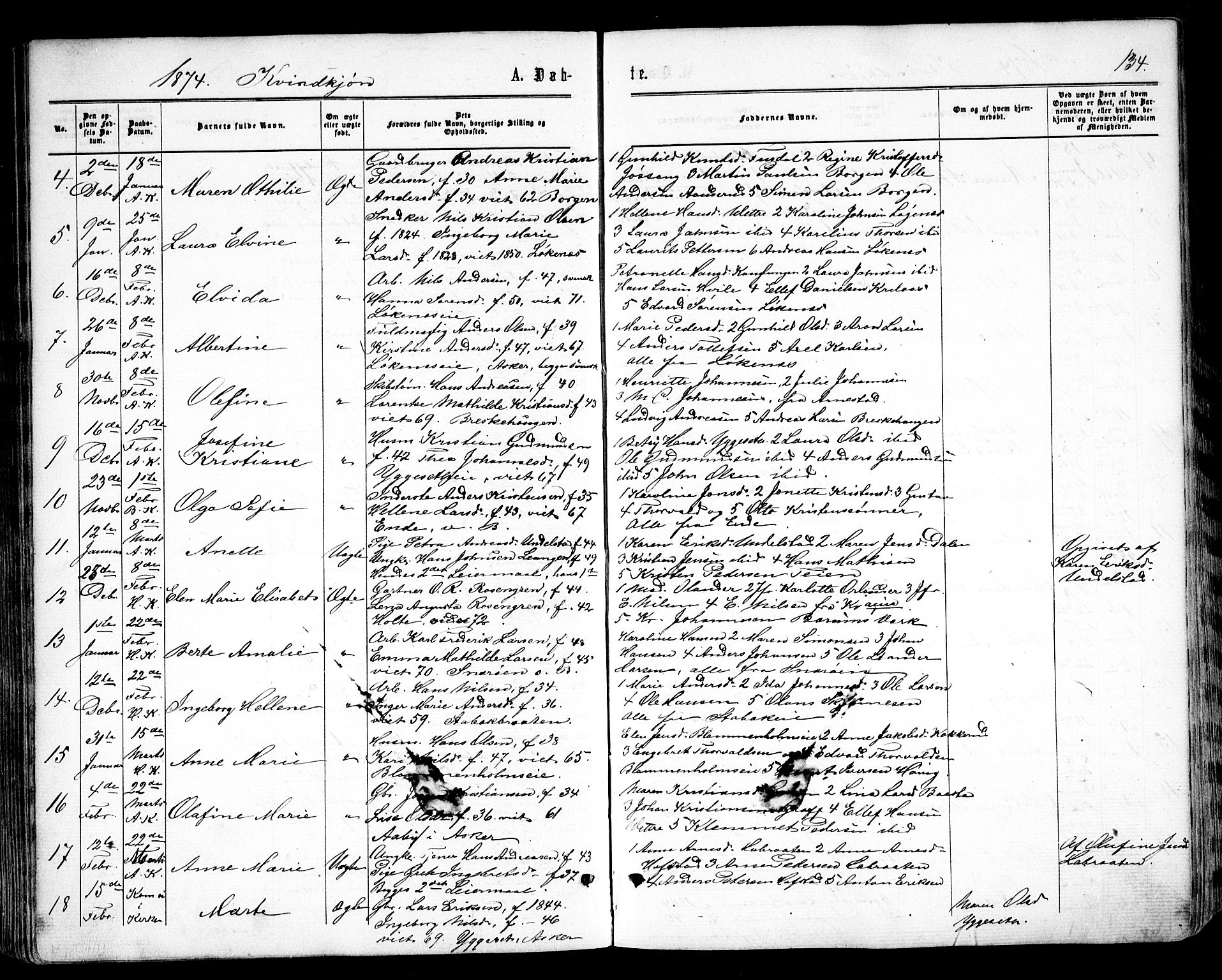 Asker prestekontor Kirkebøker, SAO/A-10256a/F/Fa/L0008: Parish register (official) no. I 8, 1865-1878, p. 134