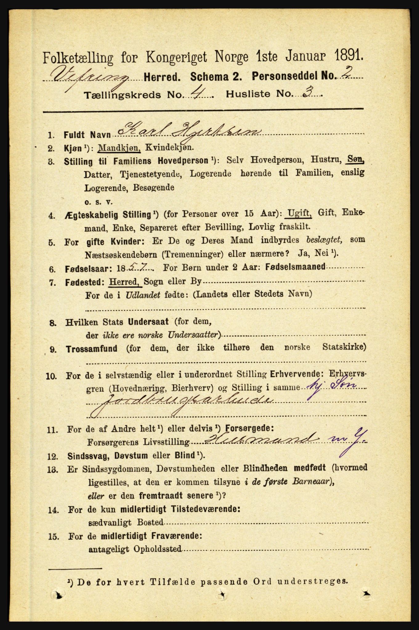 RA, 1891 census for 1434 Vevring, 1891, p. 1213