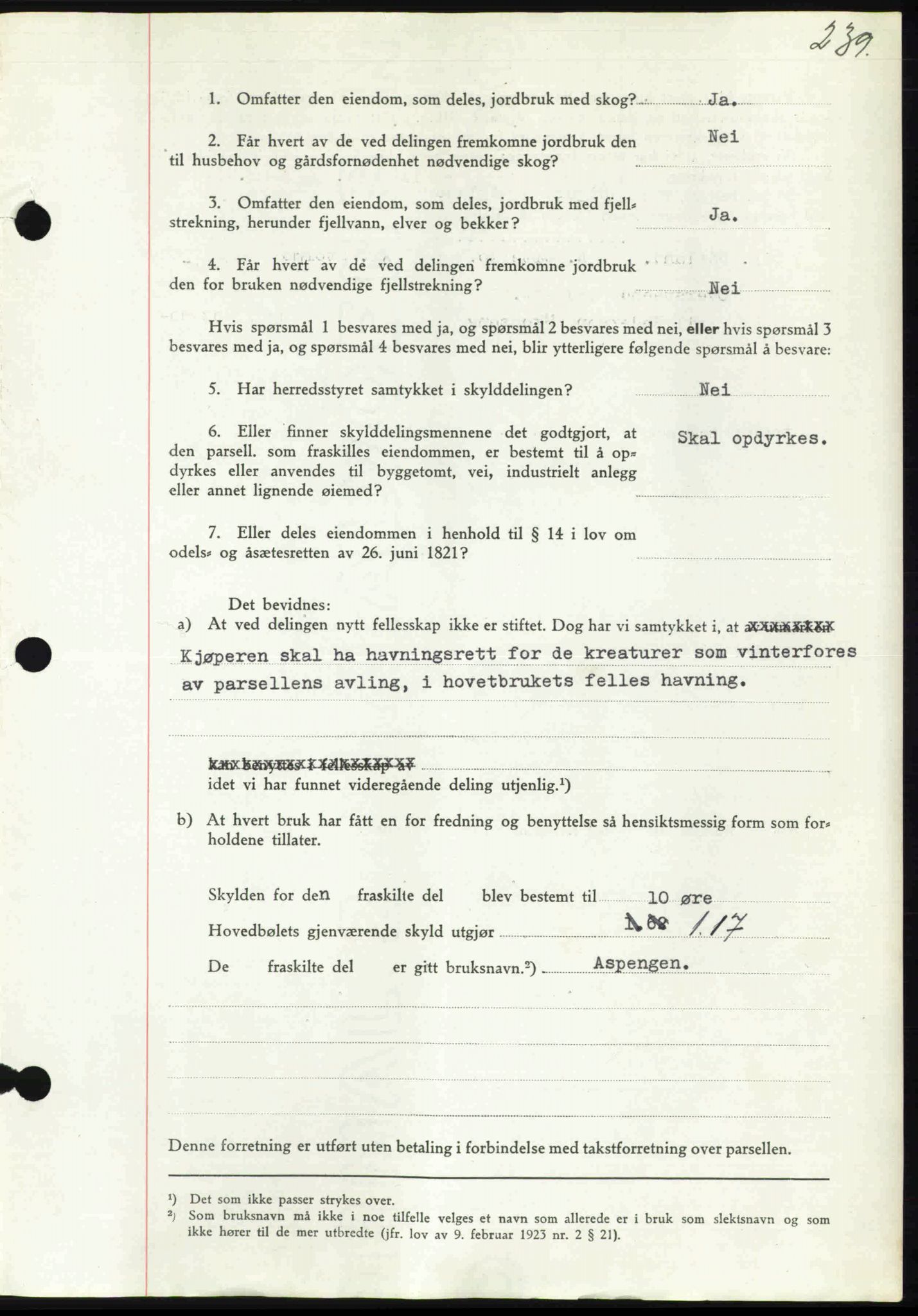 Rana sorenskriveri , SAT/A-1108/1/2/2C: Mortgage book no. A 6, 1939-1940, Diary no: : 1353/1939