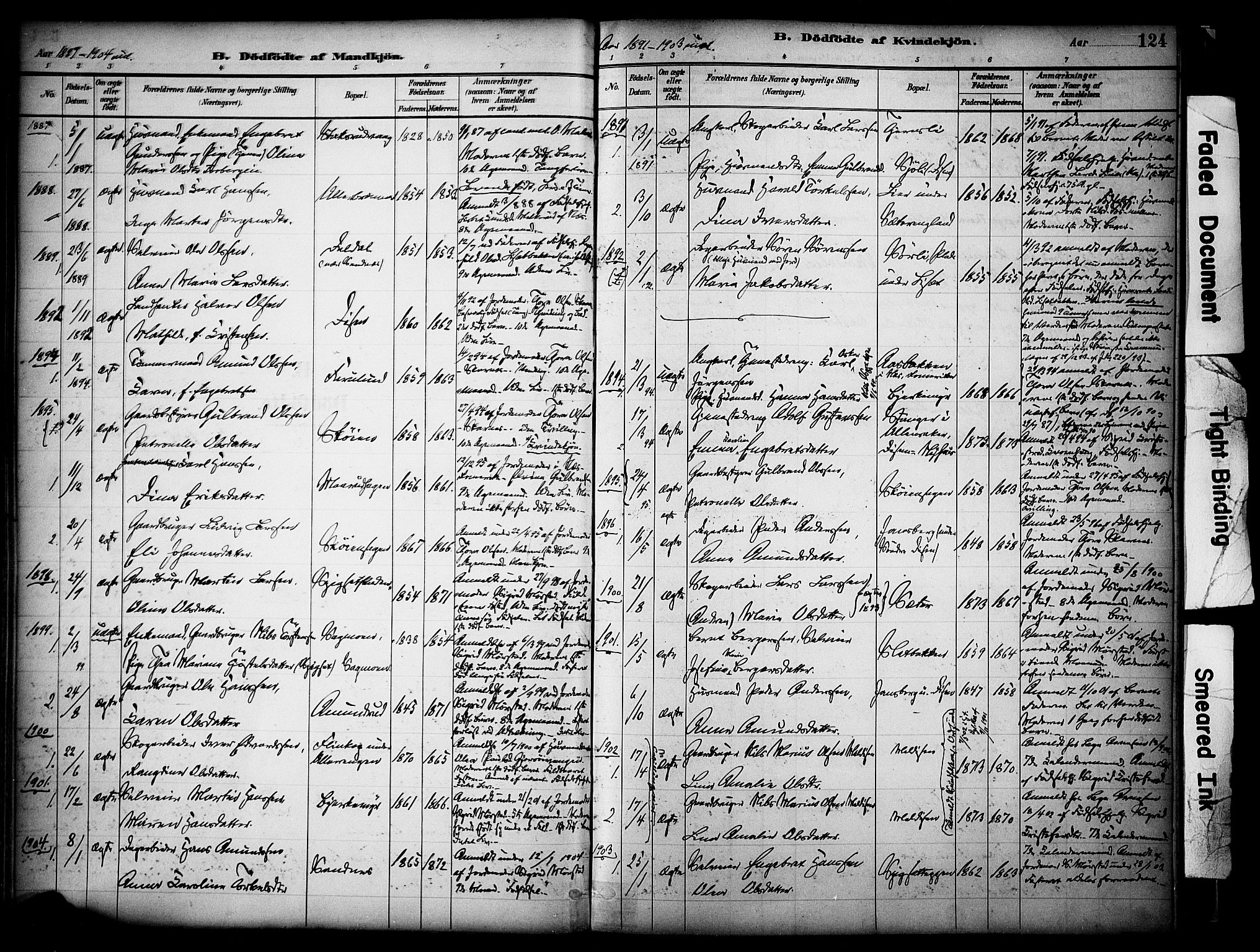 Sør-Odal prestekontor, AV/SAH-PREST-030/H/Ha/Haa/L0008: Parish register (official) no. 8, 1886-1922, p. 124