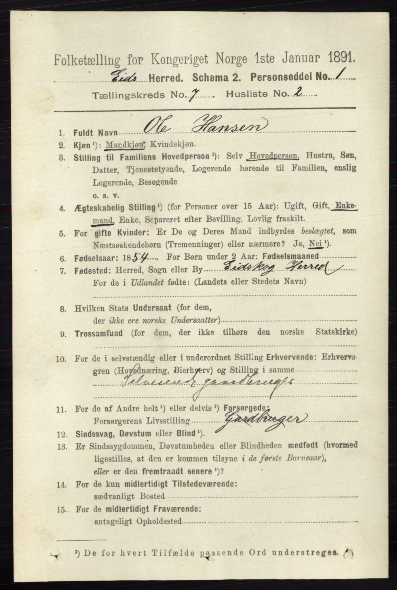 RA, 1891 census for 0420 Eidskog, 1891, p. 3686