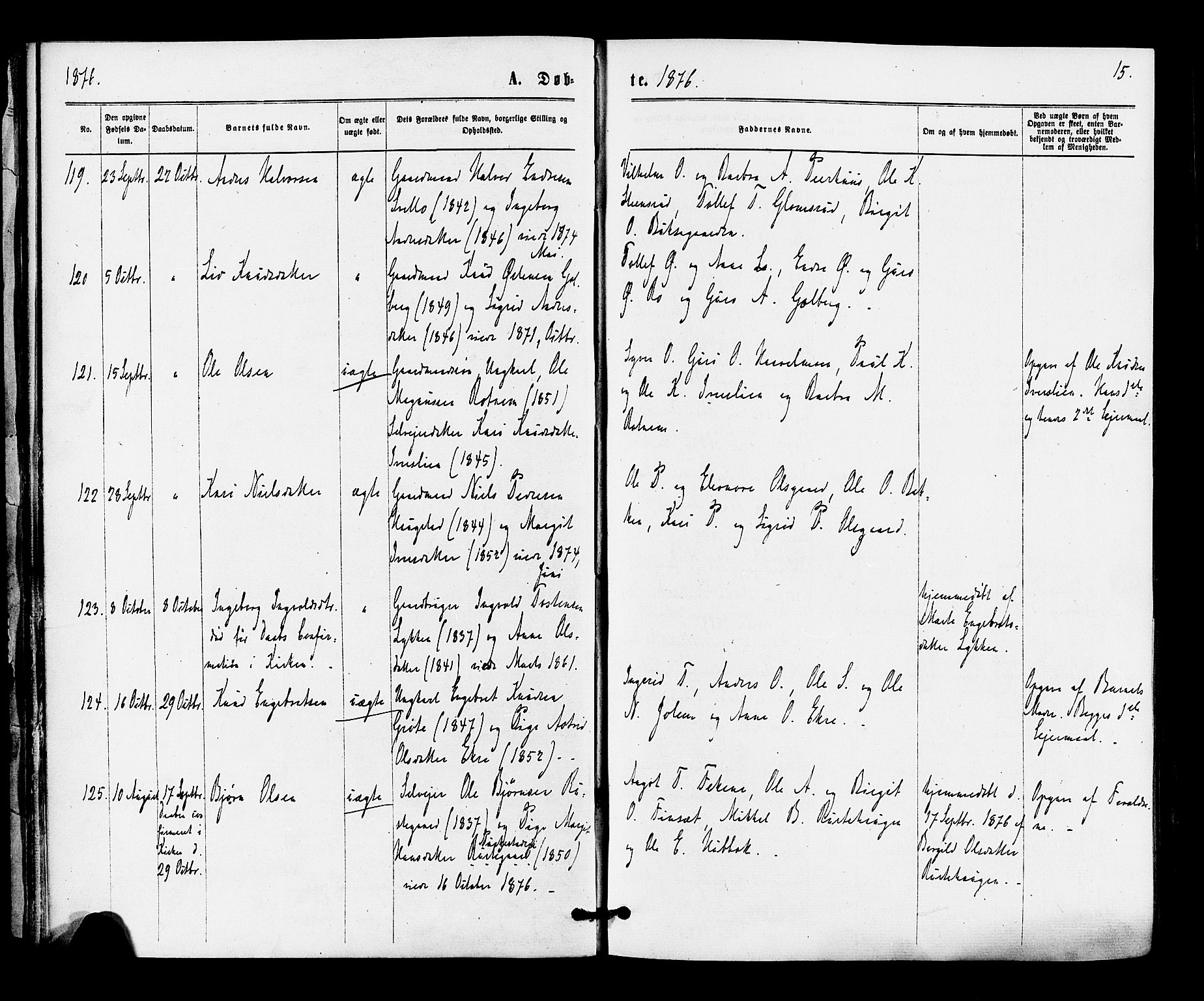 Gol kirkebøker, SAKO/A-226/F/Fa/L0004: Parish register (official) no. I 4, 1876-1886, p. 15