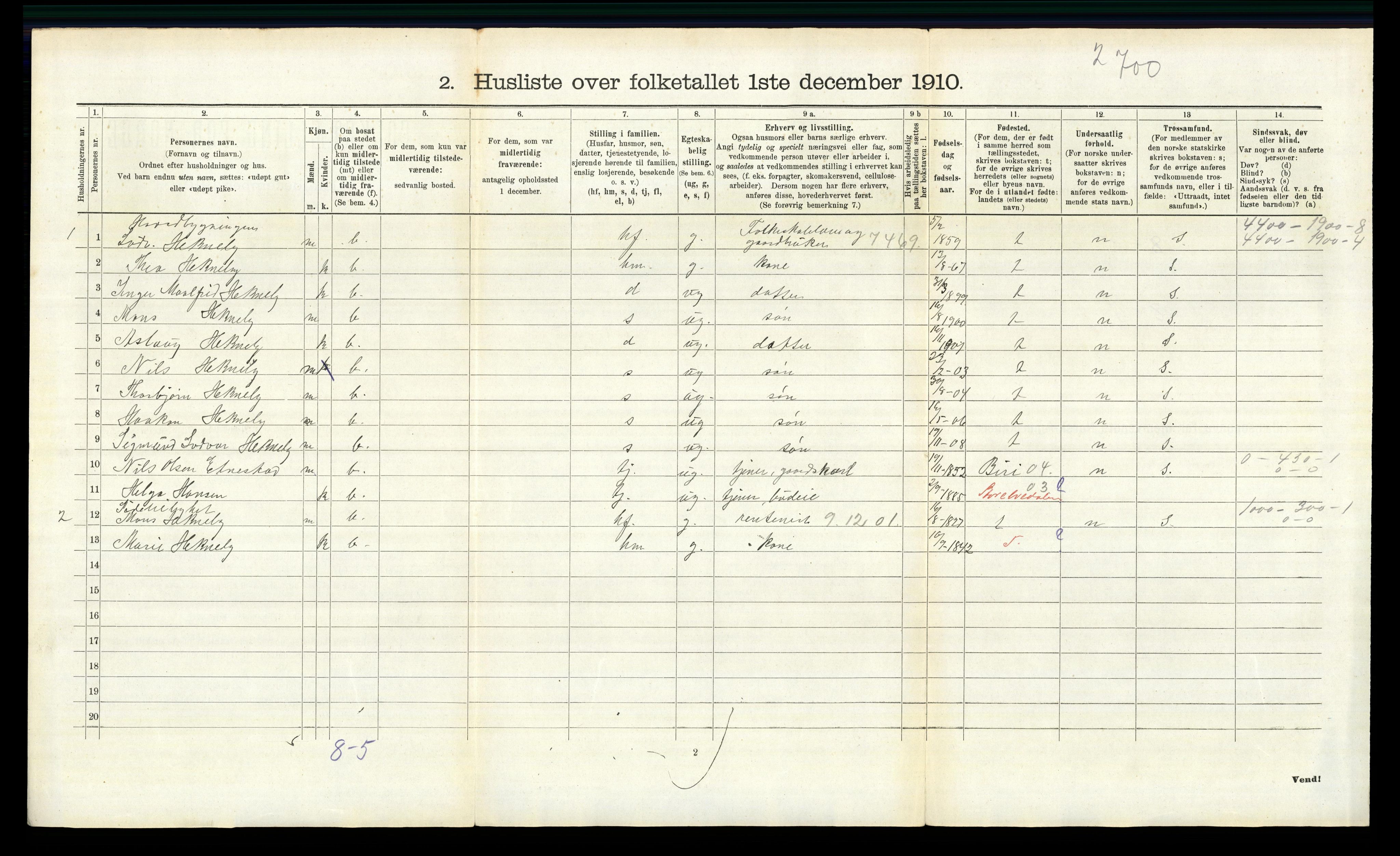 RA, 1910 census for Romedal, 1910, p. 1678