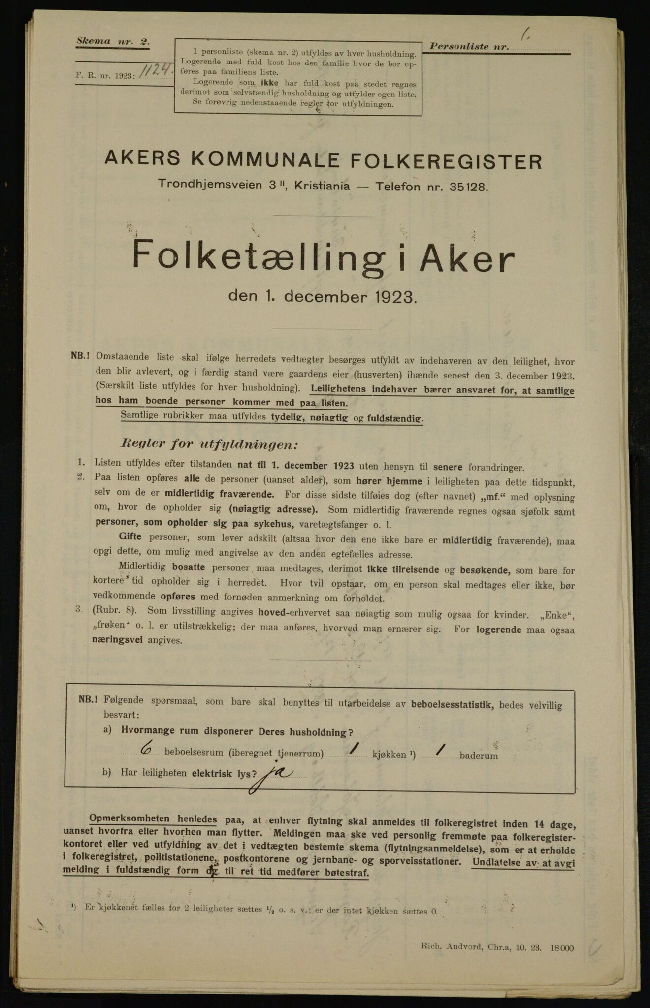 , Municipal Census 1923 for Aker, 1923, p. 43216