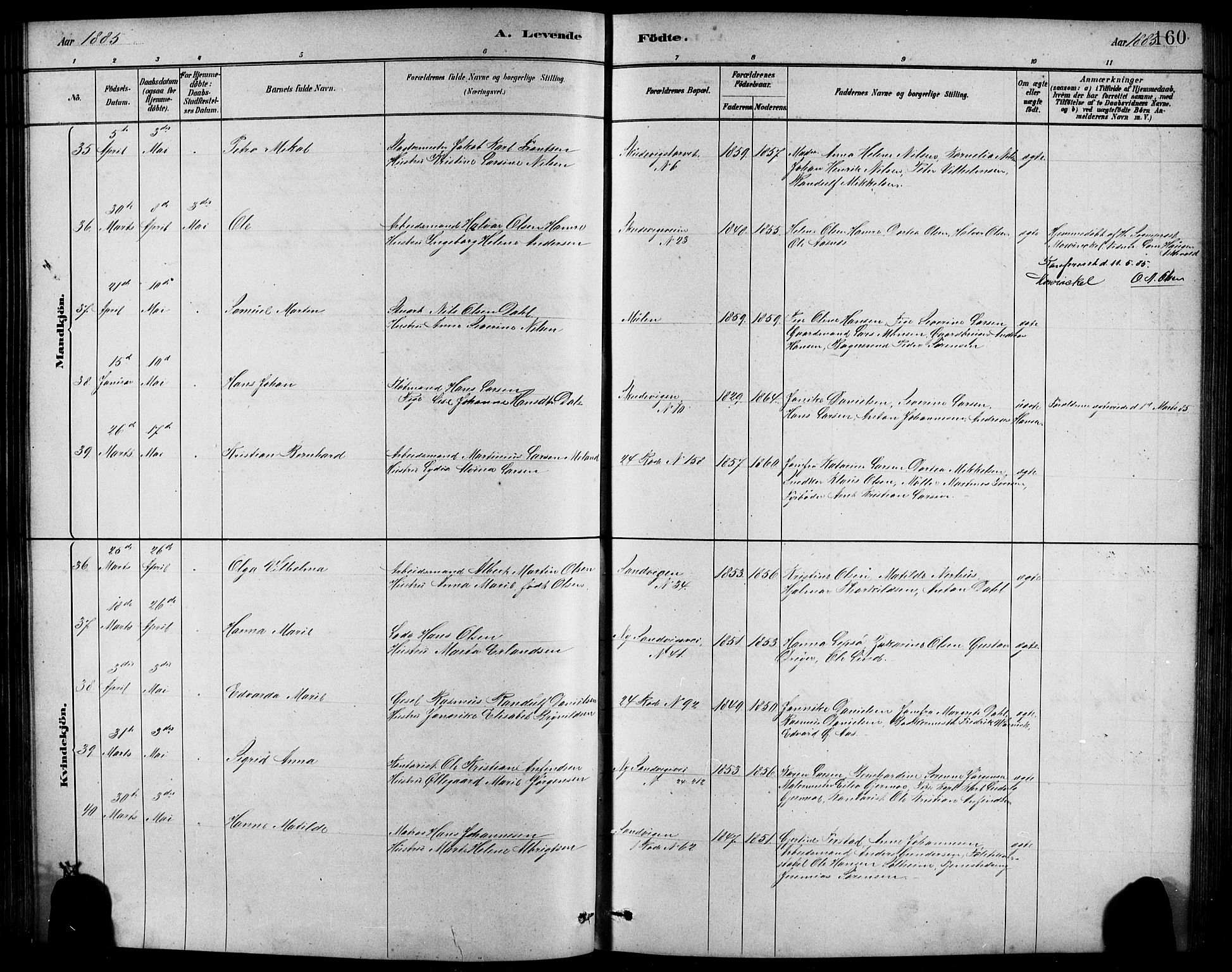 Sandviken Sokneprestembete, AV/SAB-A-77601/H/Hb/L0001: Parish register (copy) no. A 2, 1879-1892, p. 160