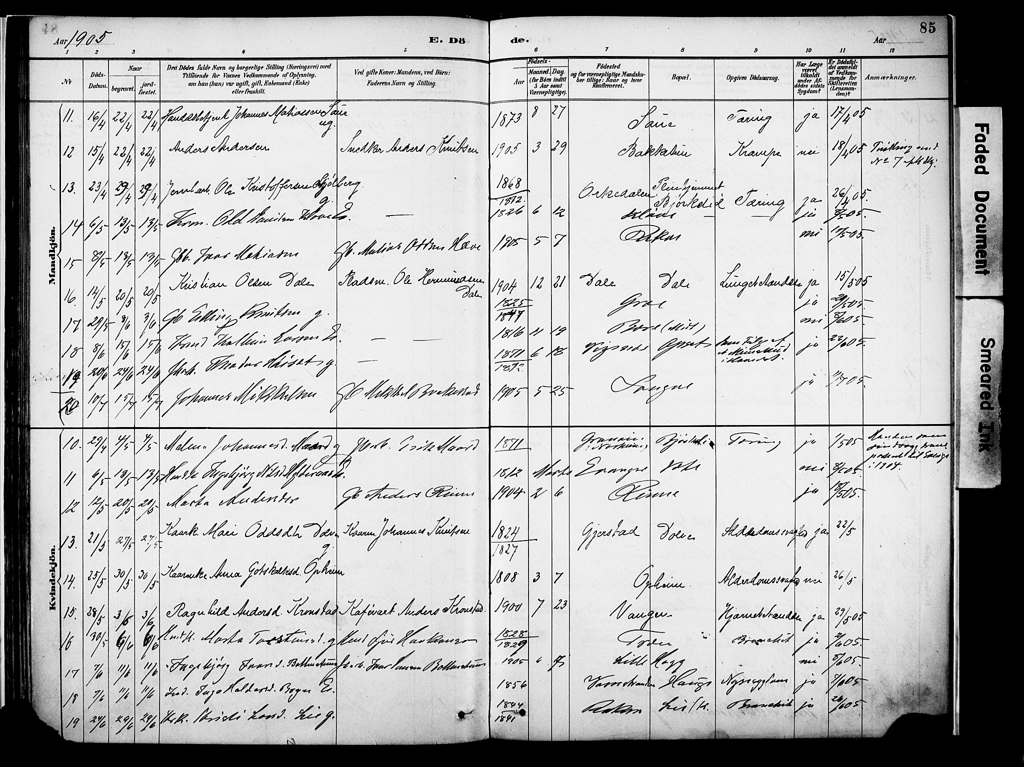 Voss sokneprestembete, SAB/A-79001/H/Haa: Parish register (official) no. A 22, 1887-1909, p. 85