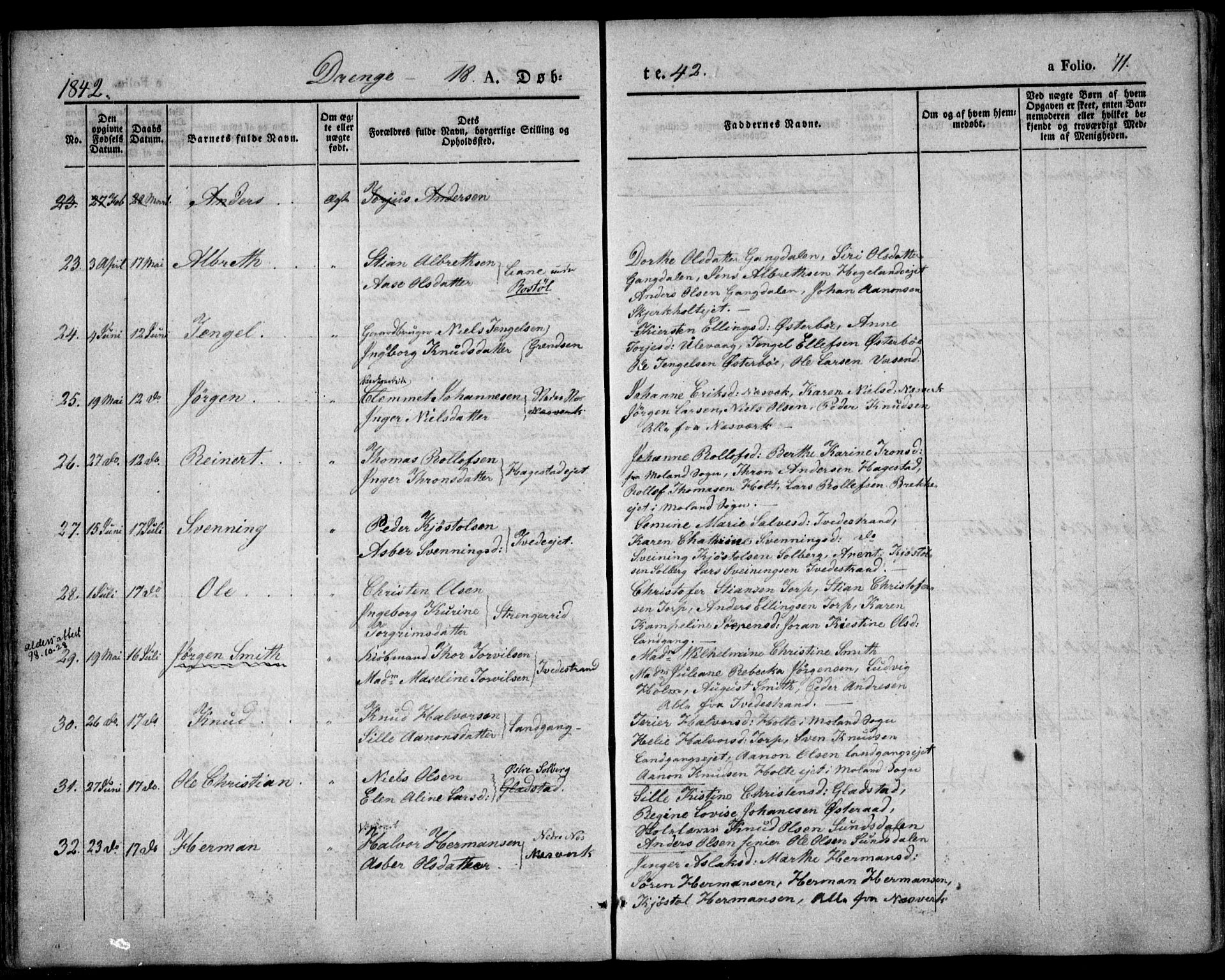 Holt sokneprestkontor, AV/SAK-1111-0021/F/Fa/L0007: Parish register (official) no. A 7, 1836-1848, p. 71