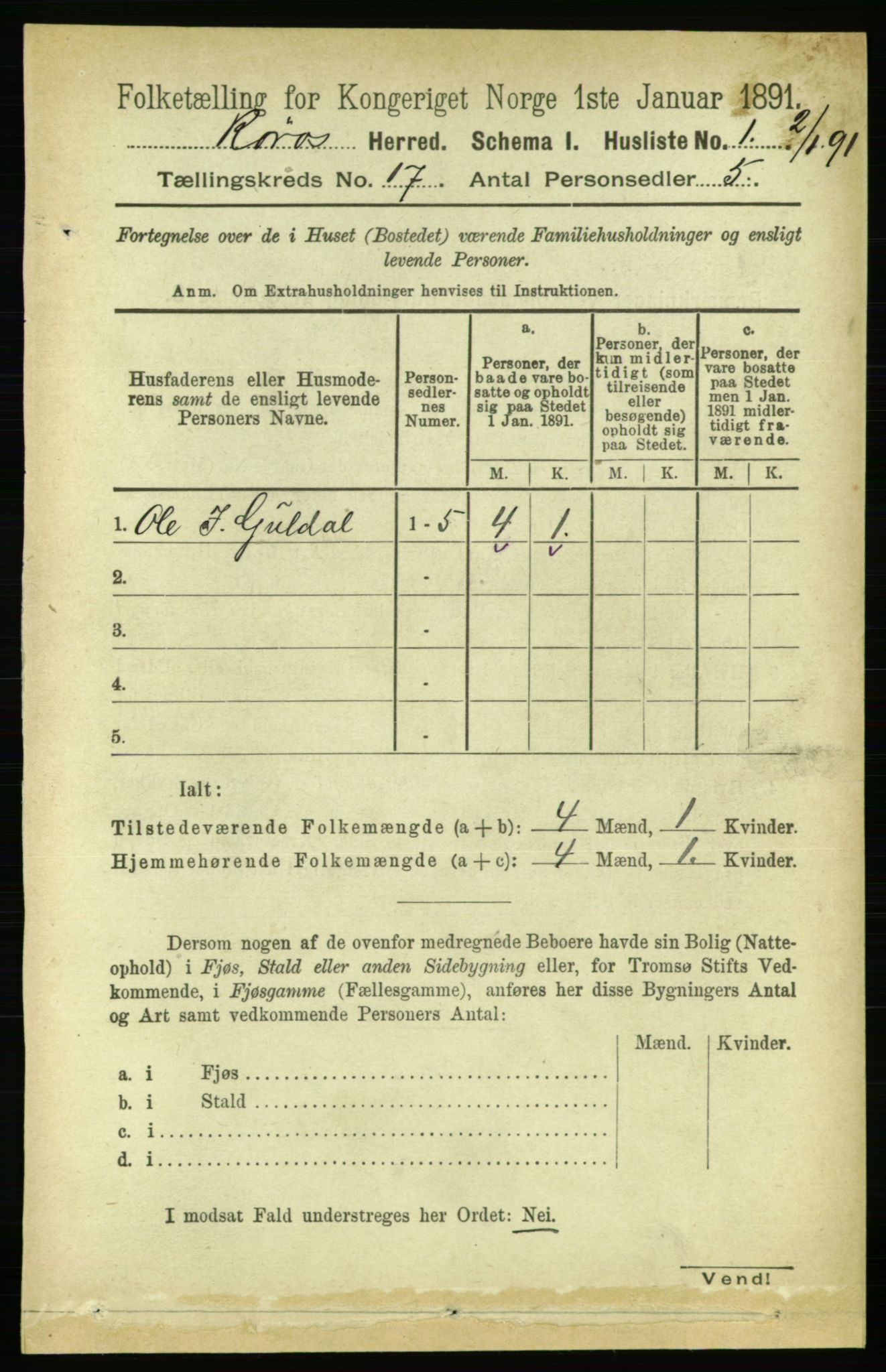 RA, 1891 census for 1640 Røros, 1891, p. 4249