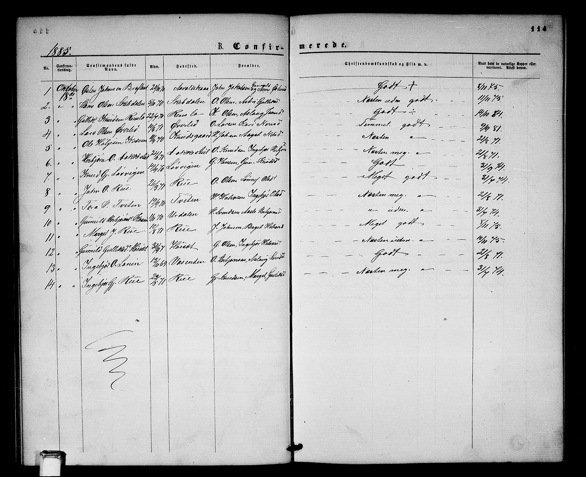 Gransherad kirkebøker, SAKO/A-267/G/Gb/L0002: Parish register (copy) no. II 2, 1860-1886, p. 114