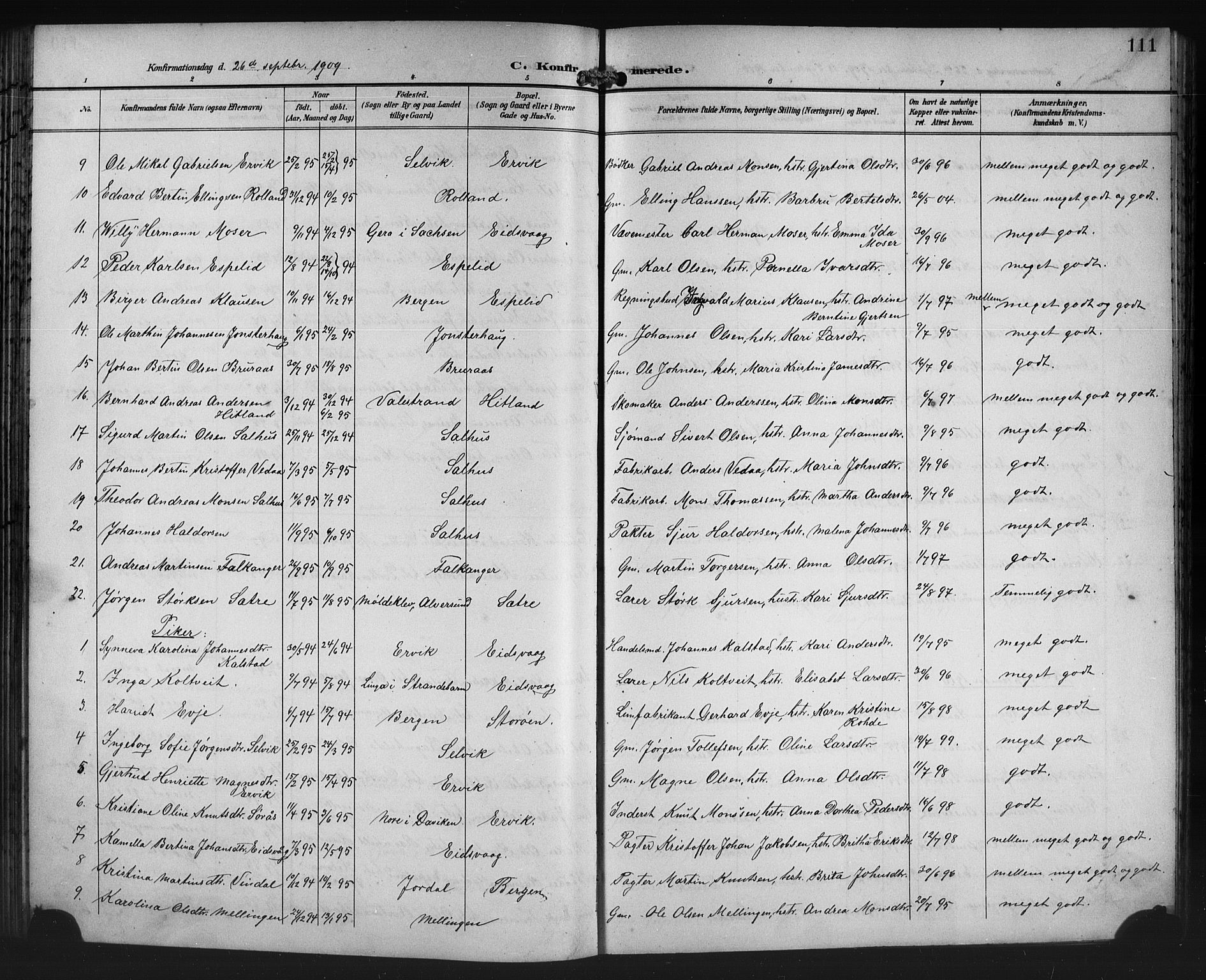 Åsane sokneprestembete, SAB/A-79401/H/Hab: Parish register (copy) no. A 3, 1899-1915, p. 111