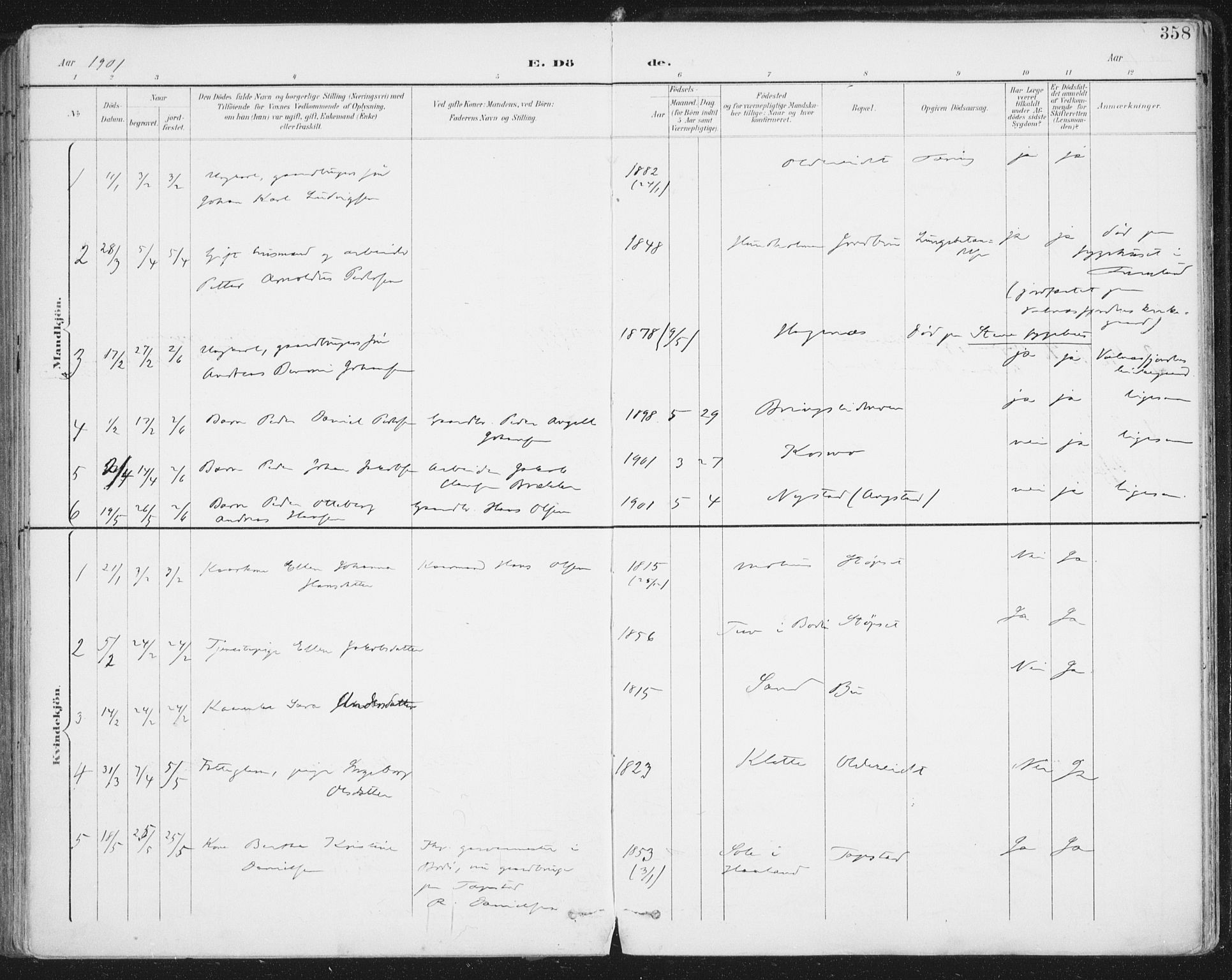 Ministerialprotokoller, klokkerbøker og fødselsregistre - Nordland, AV/SAT-A-1459/852/L0741: Parish register (official) no. 852A11, 1894-1917, p. 358