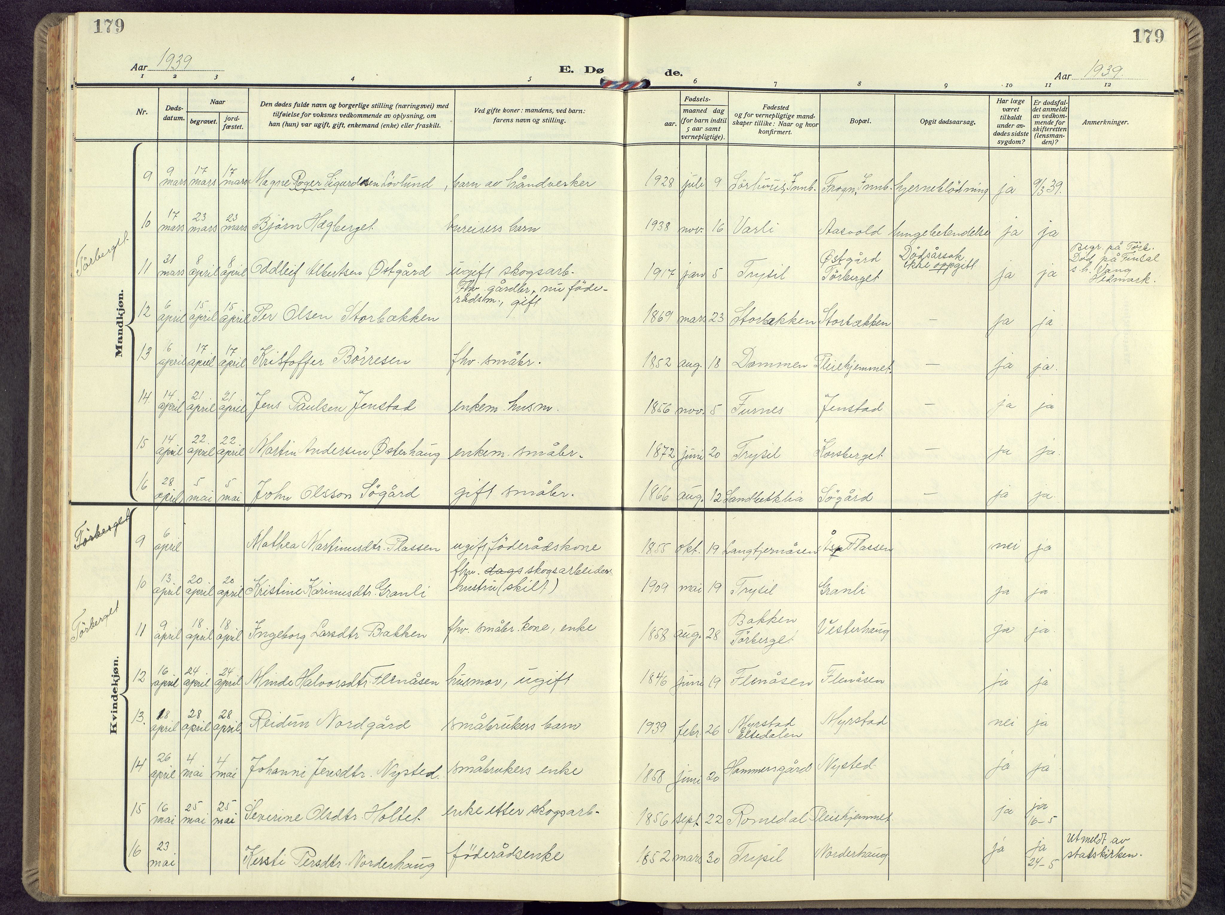 Trysil prestekontor, AV/SAH-PREST-046/H/Ha/Hab/L0012: Parish register (copy) no. 12, 1938-1959, p. 179