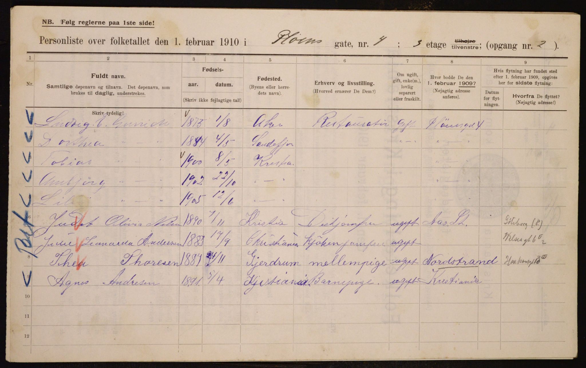 OBA, Municipal Census 1910 for Kristiania, 1910, p. 77633