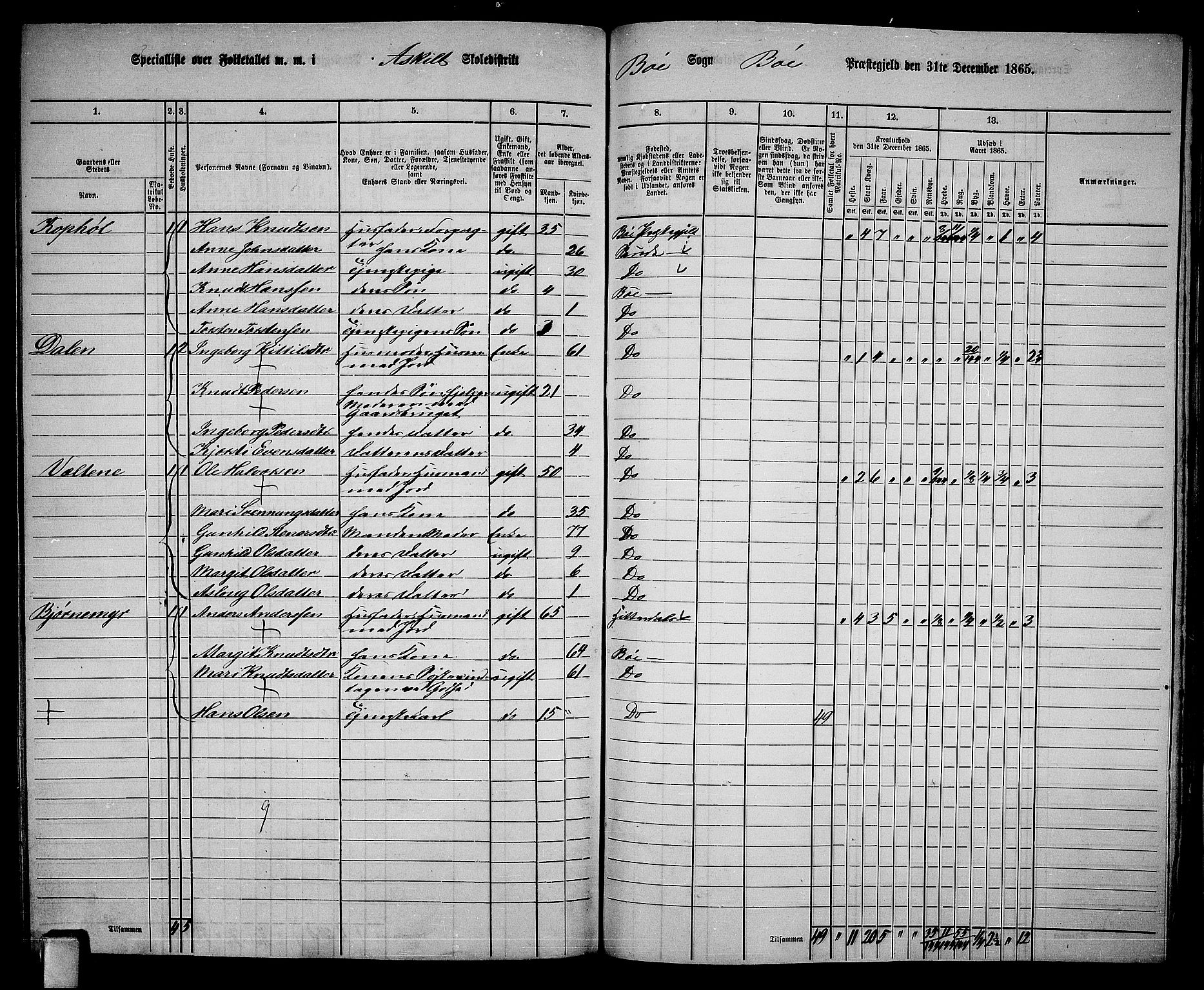 RA, 1865 census for Bø, 1865, p. 187